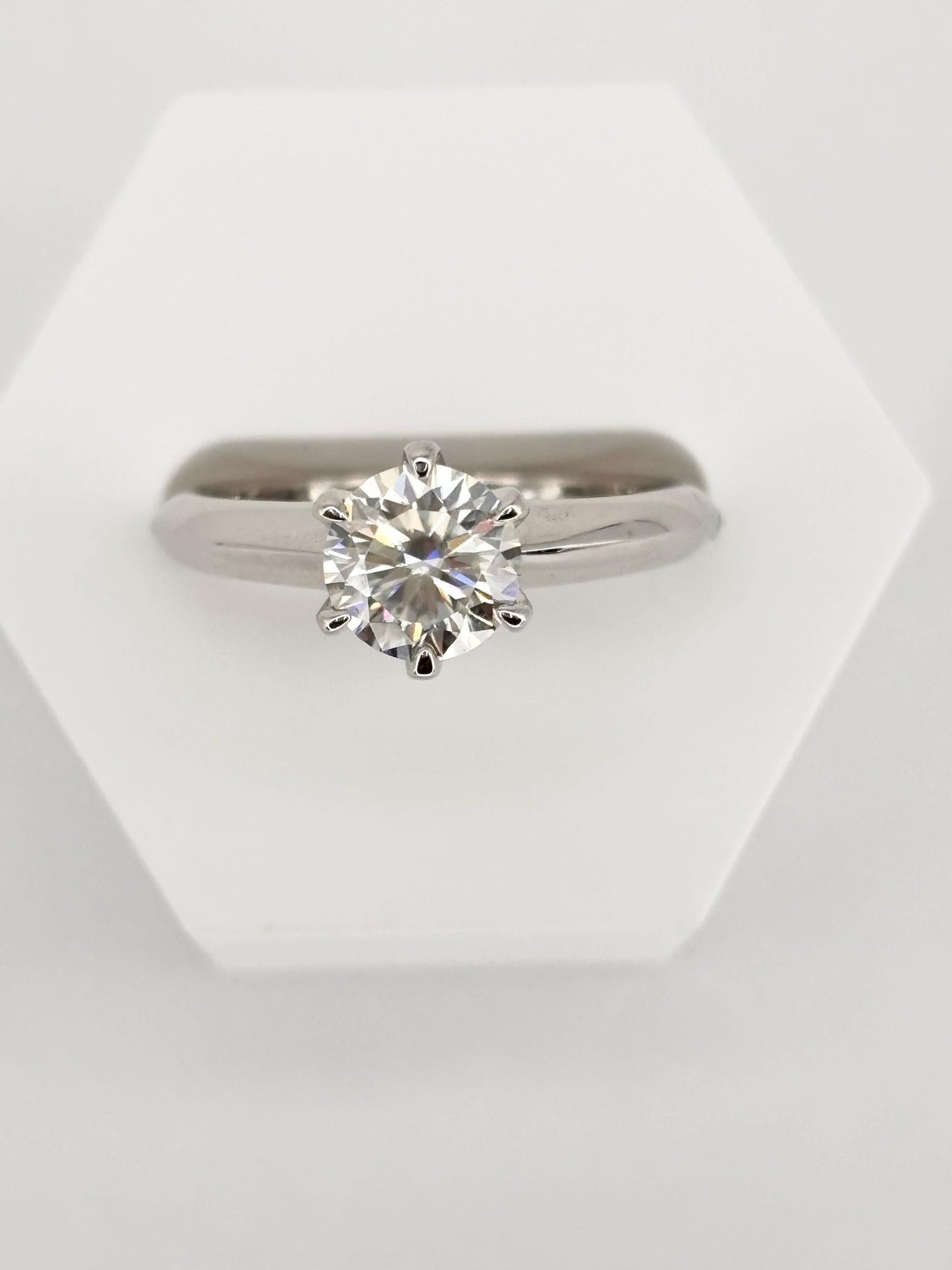 Moissanite Halo Engagement Ring, 1 Carat Sterling Silver Ring, Classic Solitaire Style.