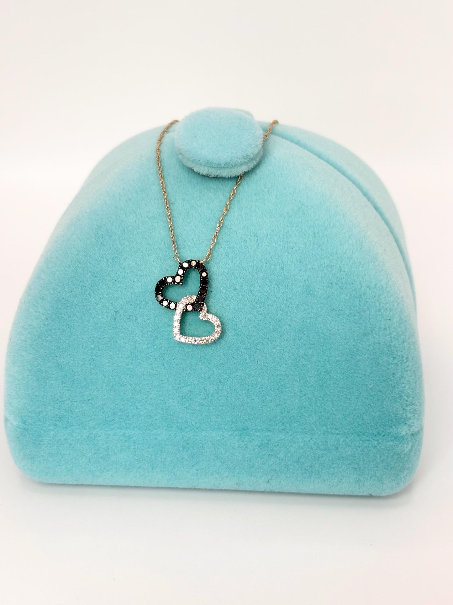 14K Yellow Gold Diamond Heart Necklace, Black & White Natural Diamonds