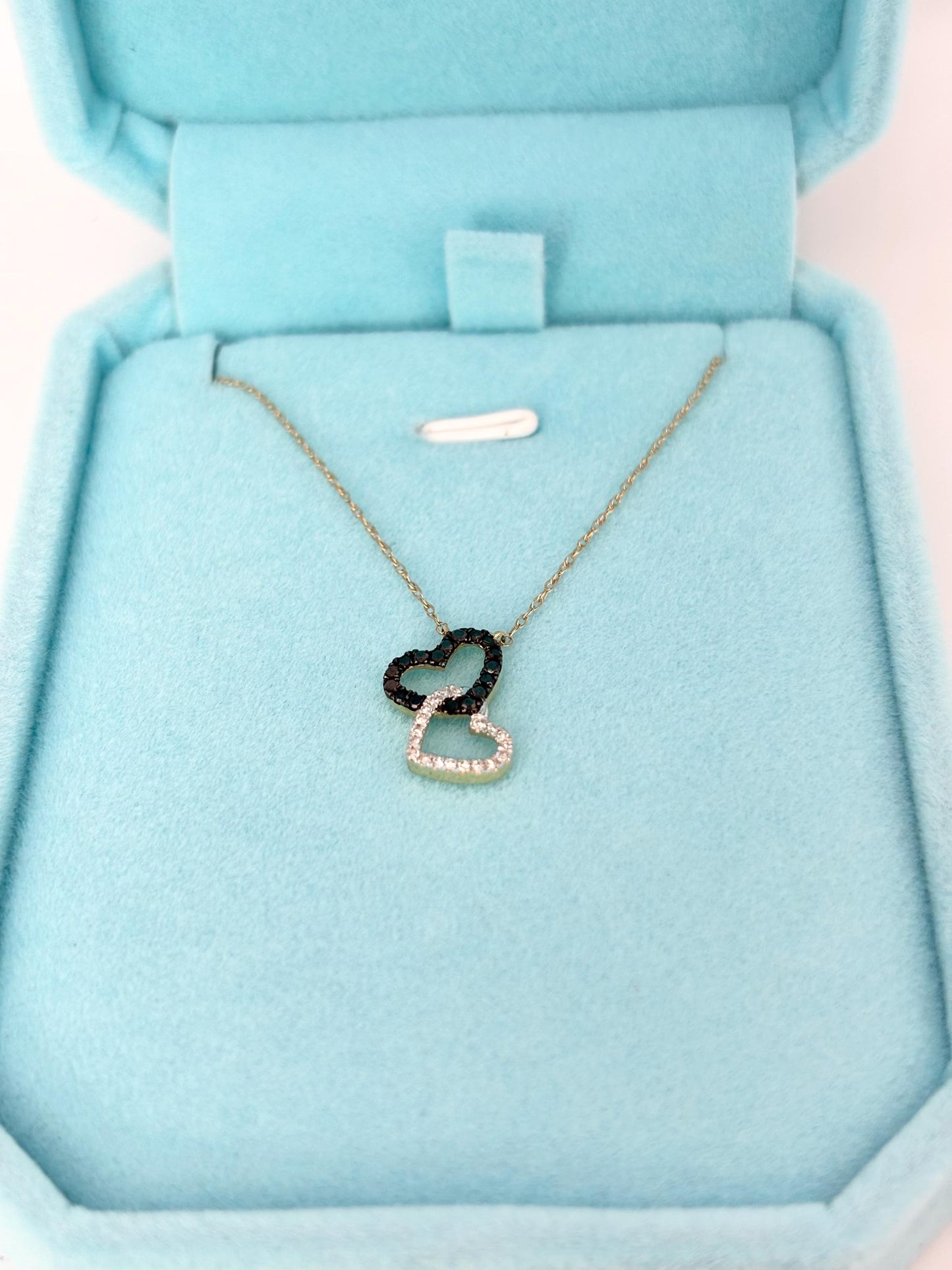 14K Yellow Gold Diamond Heart Necklace, Black & White Natural Diamonds