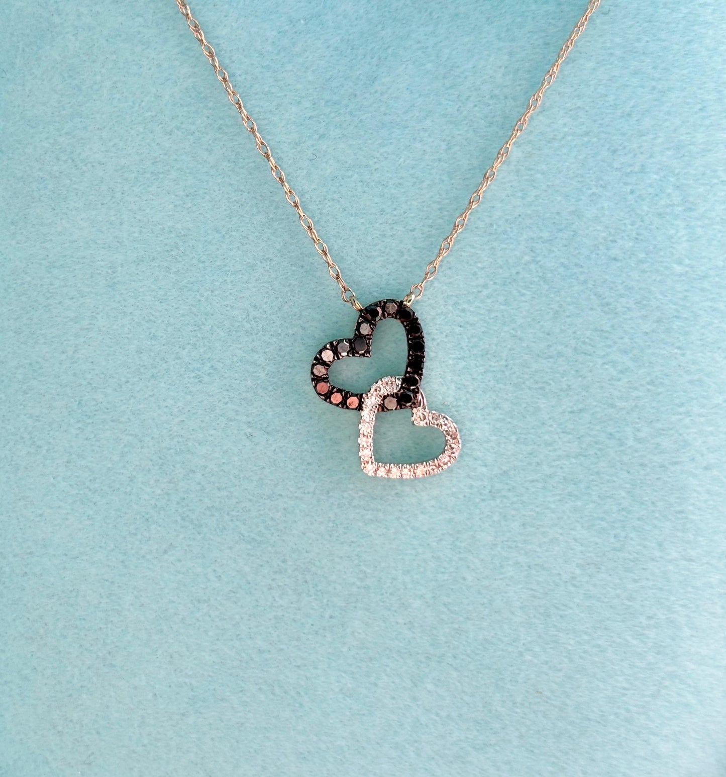 14K Yellow Gold Diamond Heart Necklace, Black & White Natural Diamonds