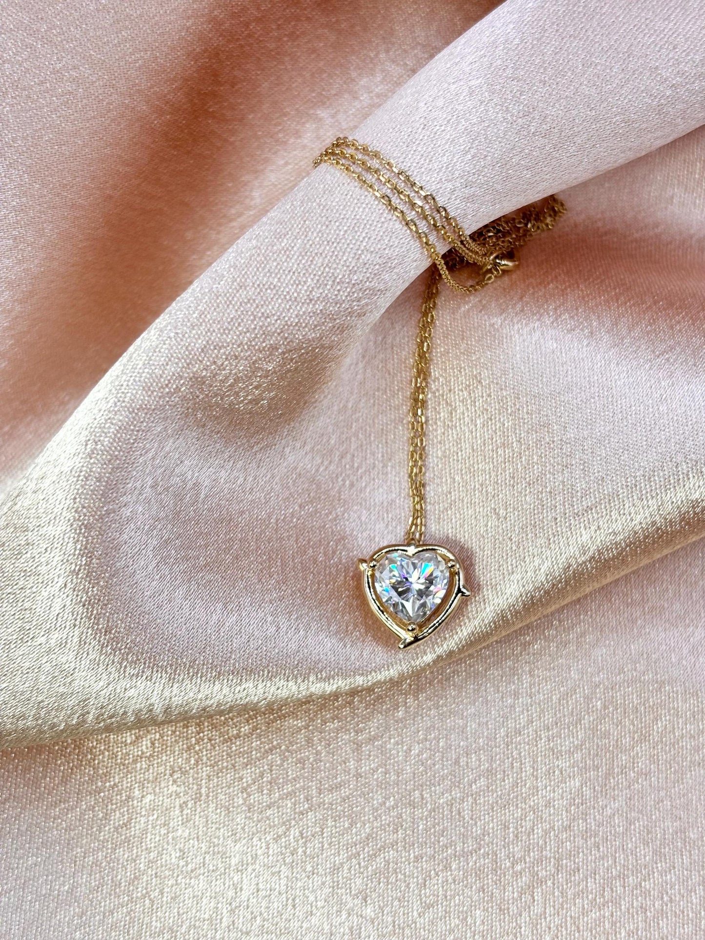 2 Carat Heart Moissanite Necklace, 18K Yellow Gold Halo Pendant, Everyday Elegant Jewelry