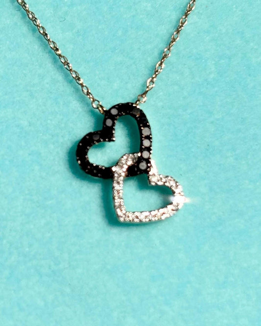 14K Yellow Gold Diamond Heart Necklace, Black & White Natural Diamonds