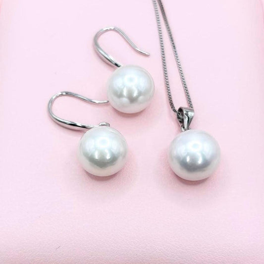Freshwater Pearl Necklace Earrings Set, 925 Sterling Silver, Minimalist Elegant Jewelry