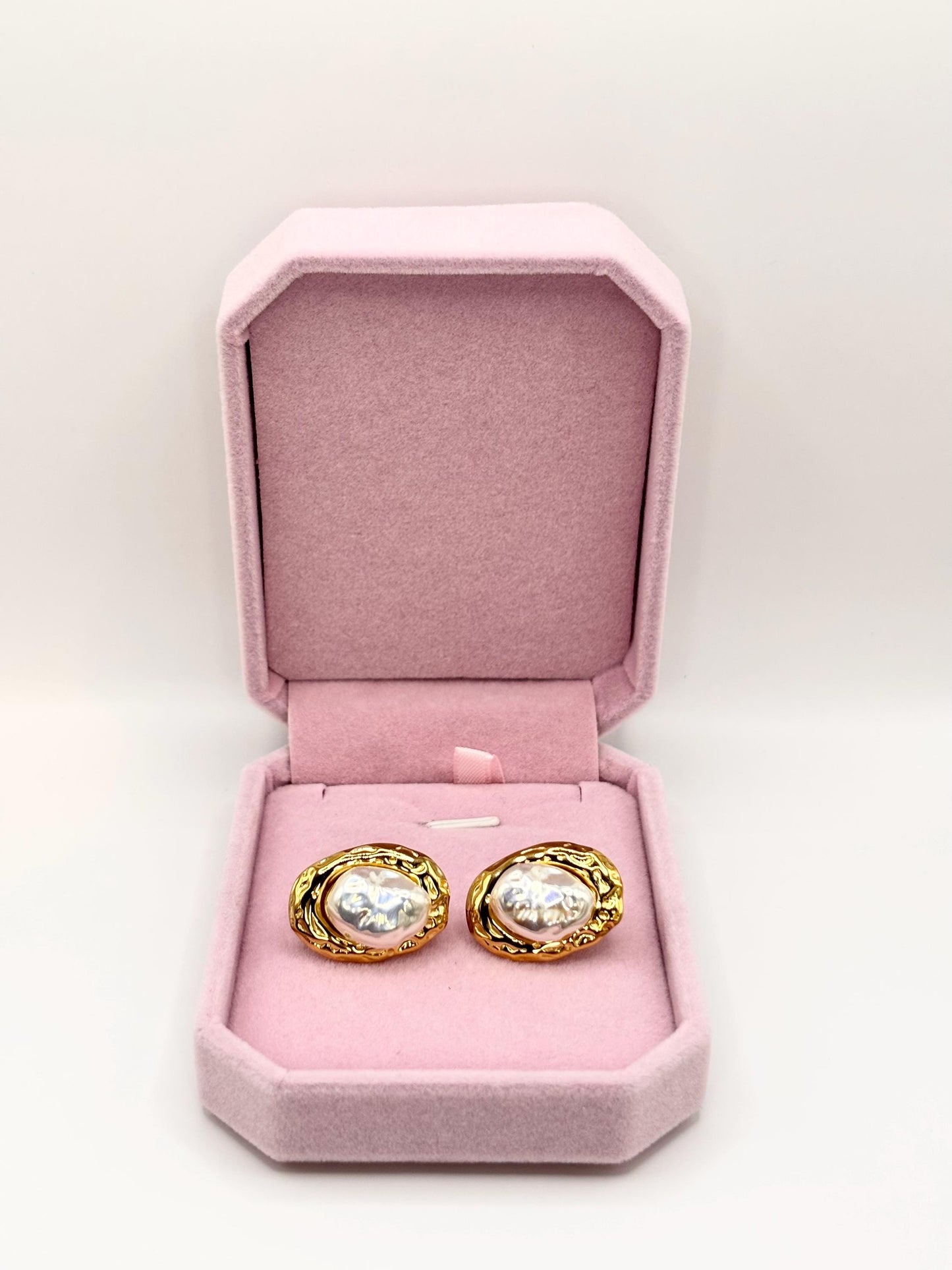 Gold Plated Baroque Pearl Style Stud Earrings, Vintage Inspired Statement Jewelry
