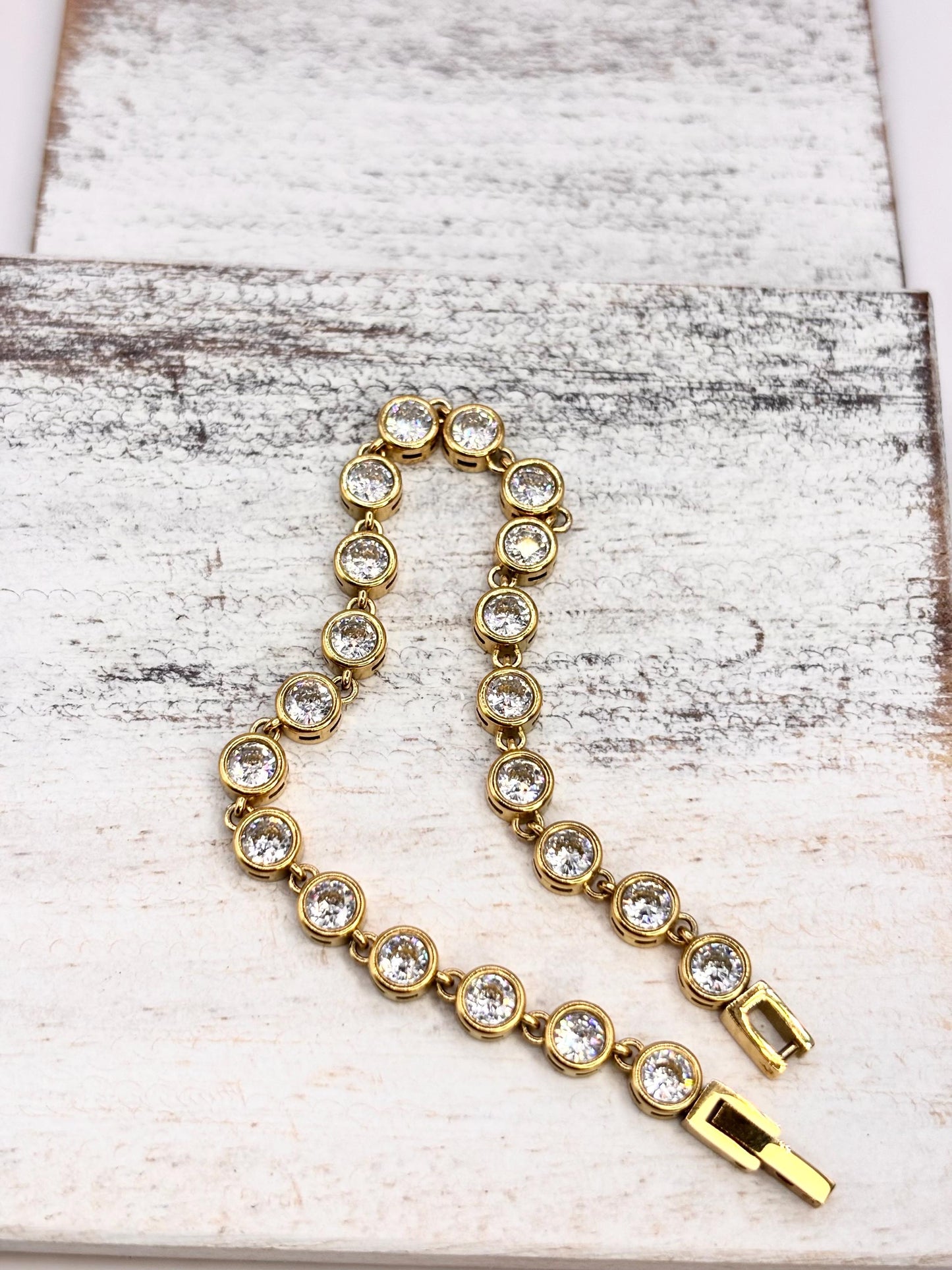 Gold Tennis Bracelet with Cubic Zirconia, Dainty Link Sparkle Jewelry