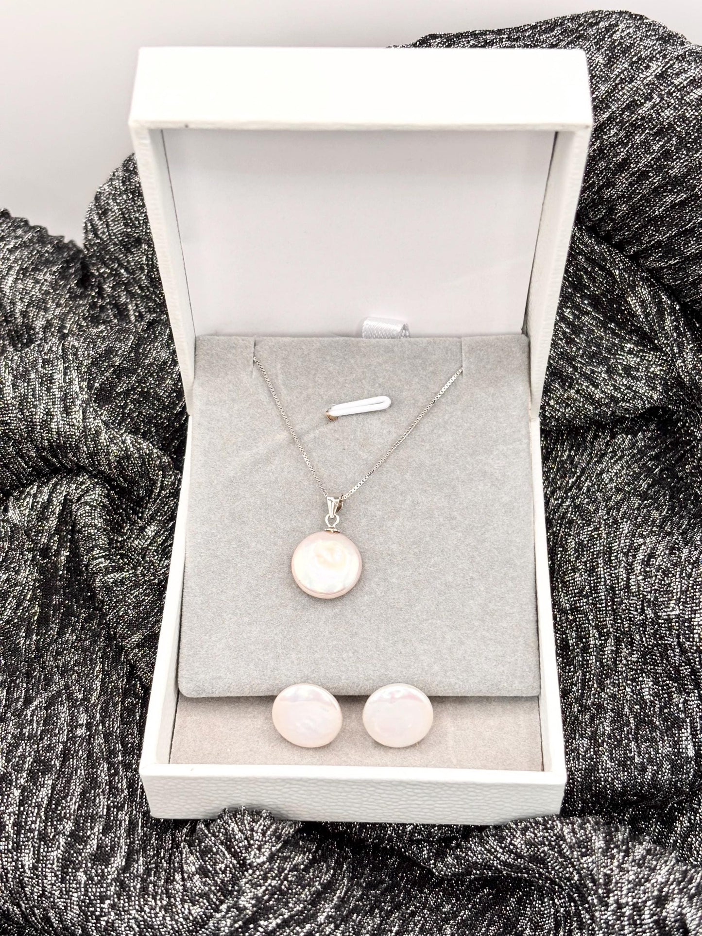 Freshwater Pearl Necklace & Earrings Set, 925 Sterling Silver, Minimalist Gift for Her