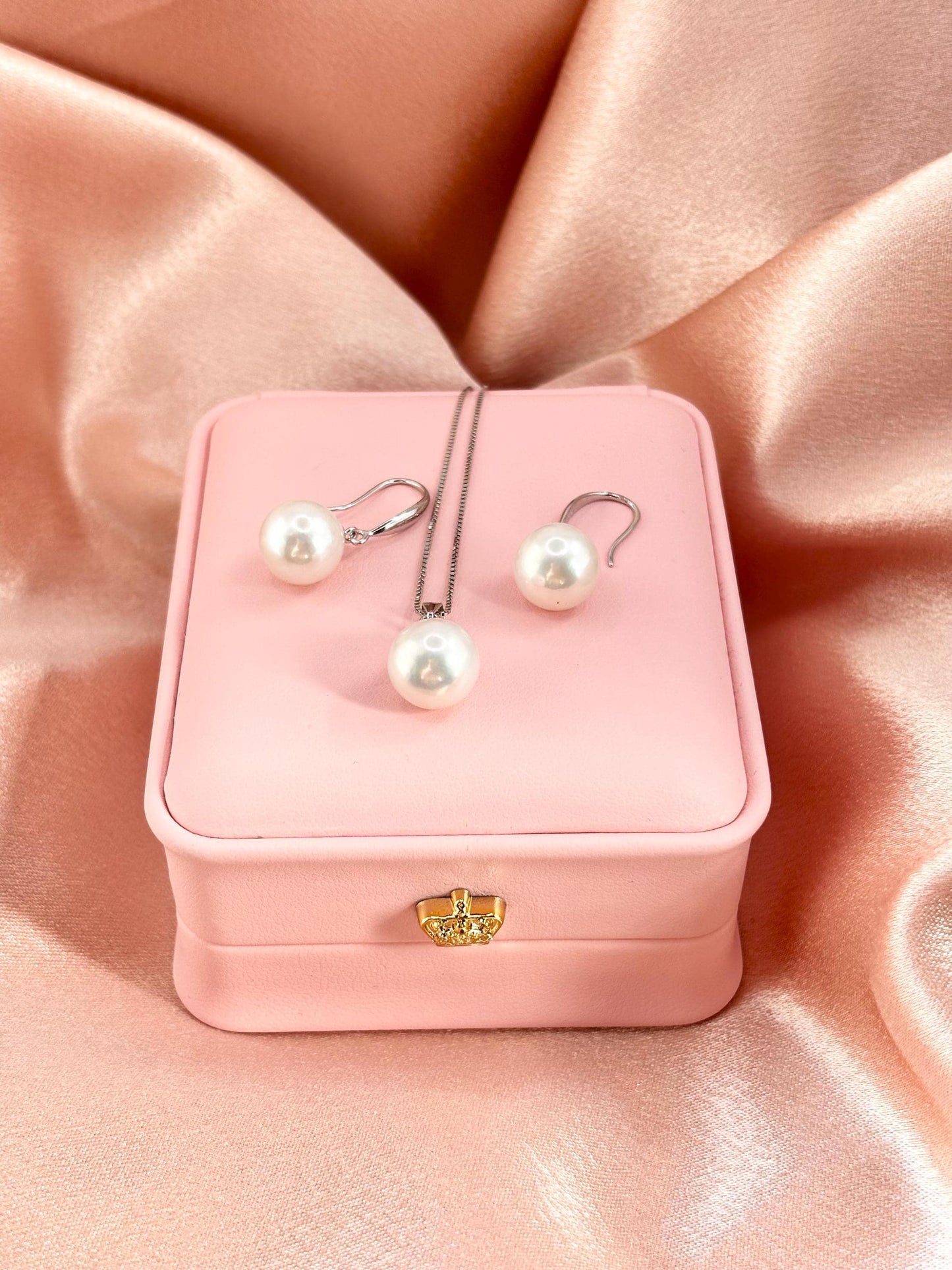 Sterling Silver Freshwater Pearl Necklace Earrings Set, Classic Pearl Jewelry Gift for Women