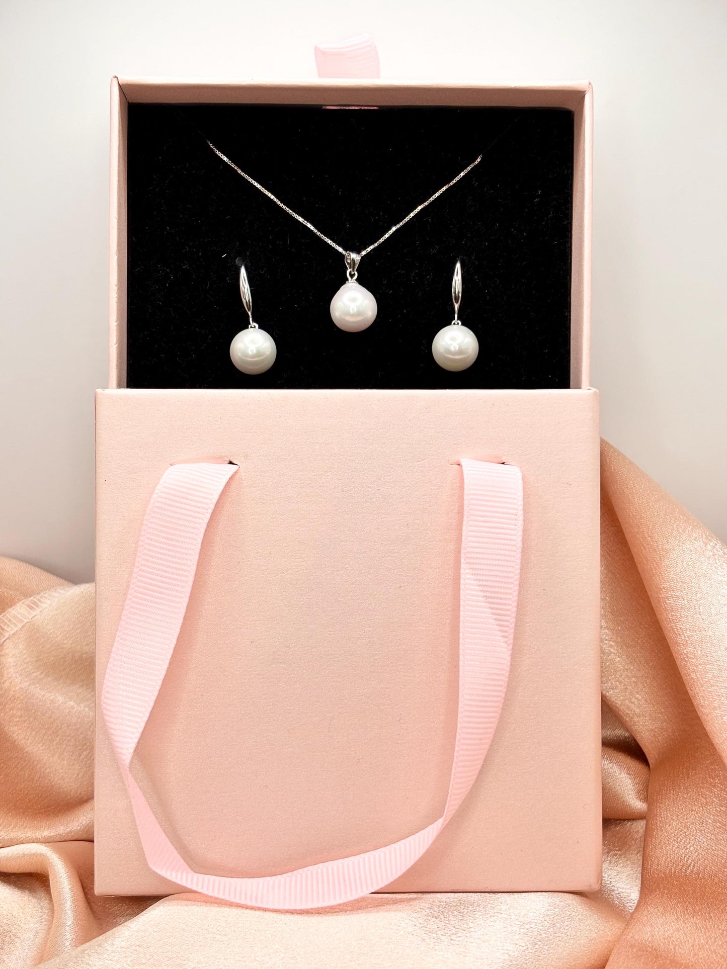 Freshwater Pearl Necklace Earrings Set, 925 Sterling Silver, Minimalist Elegant Jewelry