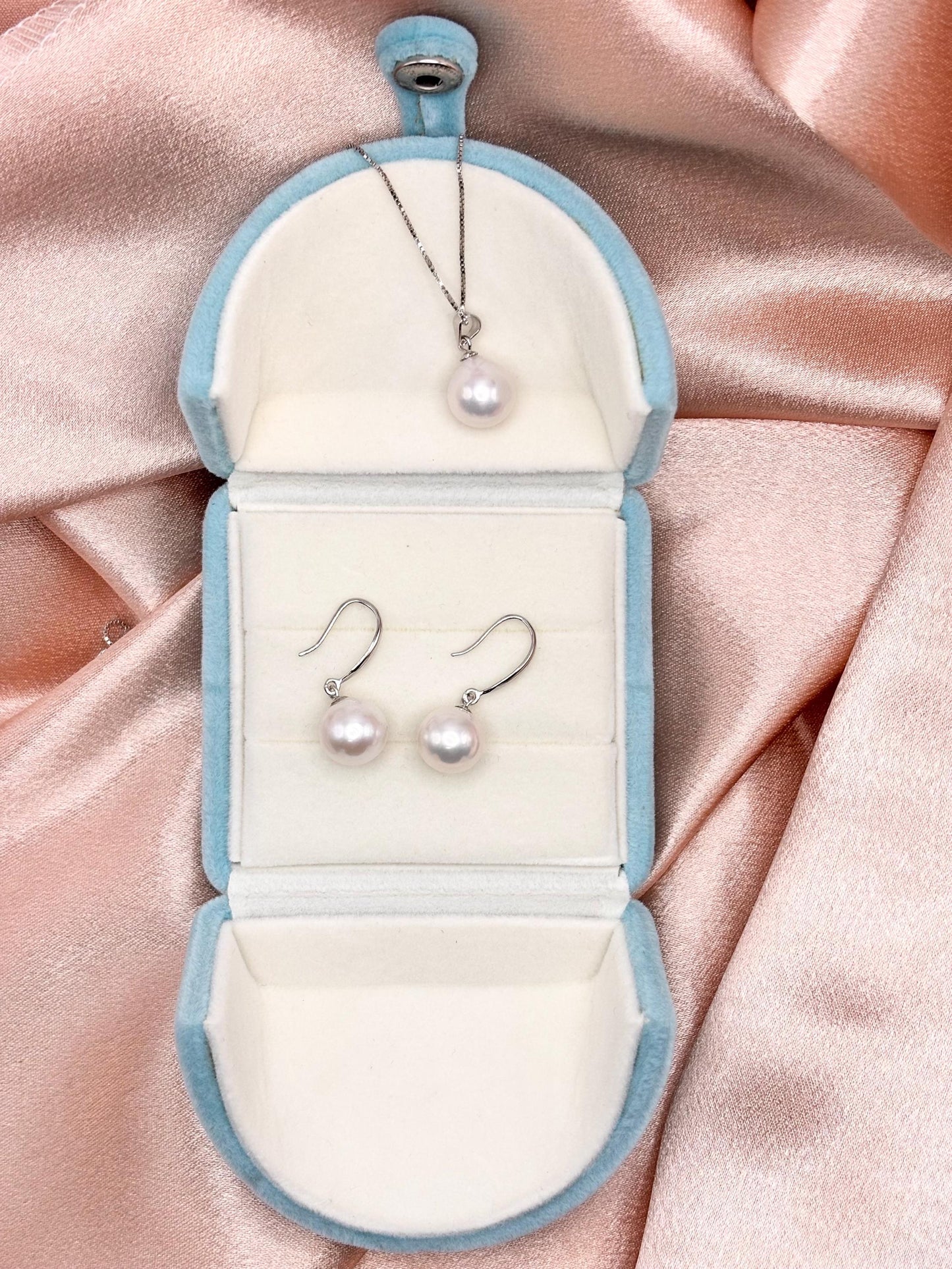 Freshwater Pearl Necklace Earrings Set, 925 Sterling Silver, Minimalist Elegant Jewelry