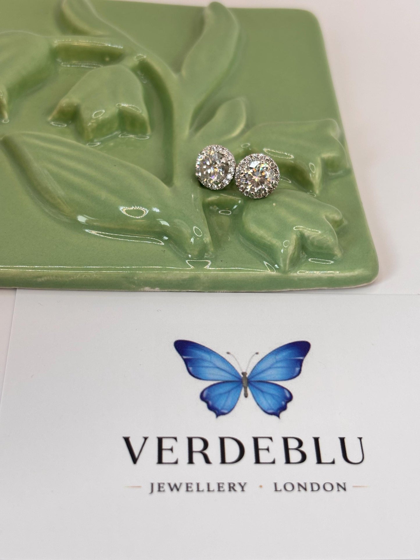 Moissanite Halo Stud Earrings 1 Carat Total, Sterling Silver Diamond Alternative Earrings