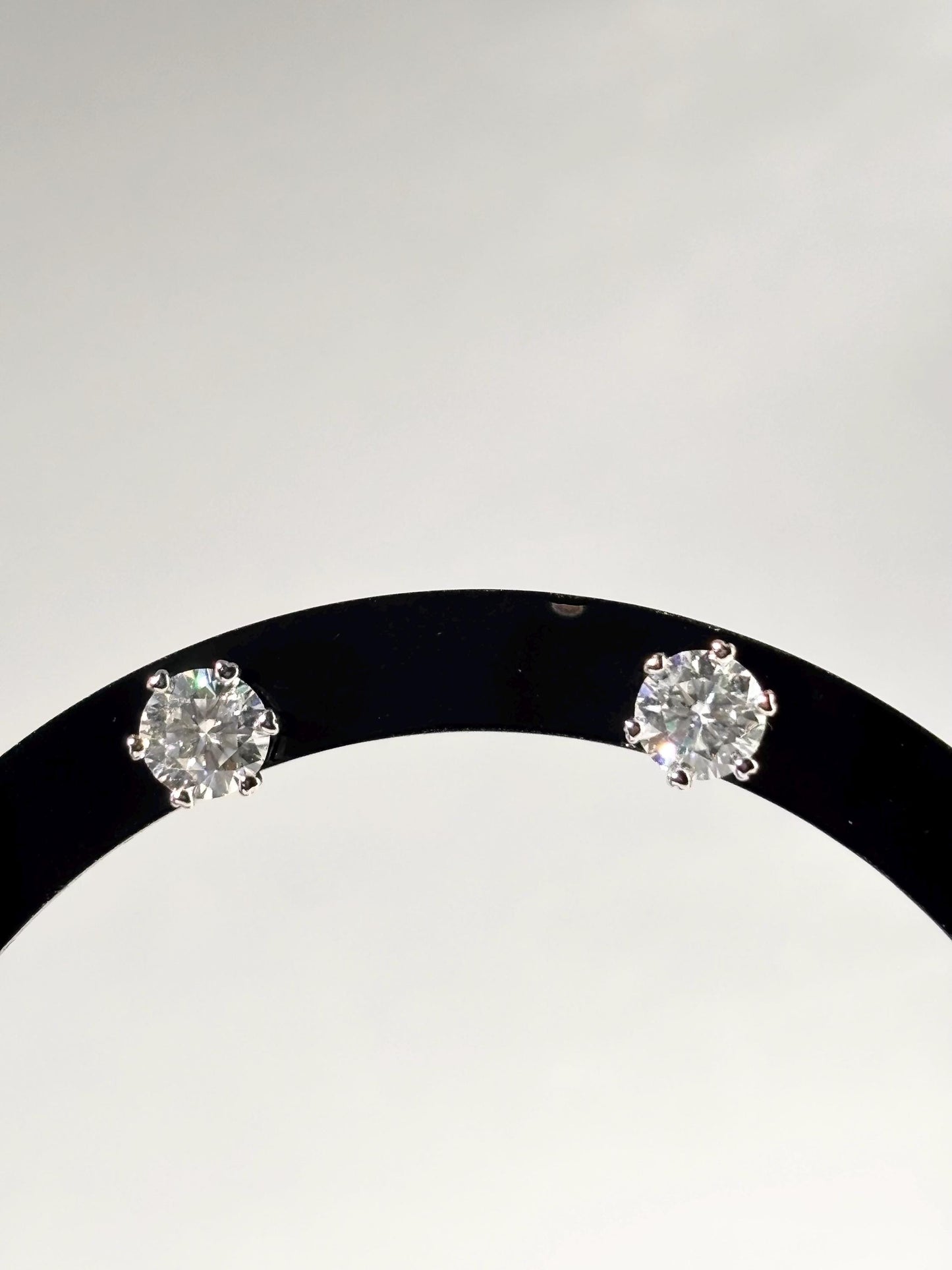 Round Moissanite Stud Earrings 2 Carat Total, Sterling Silver Dainty Earrings, Classic Diamond Look