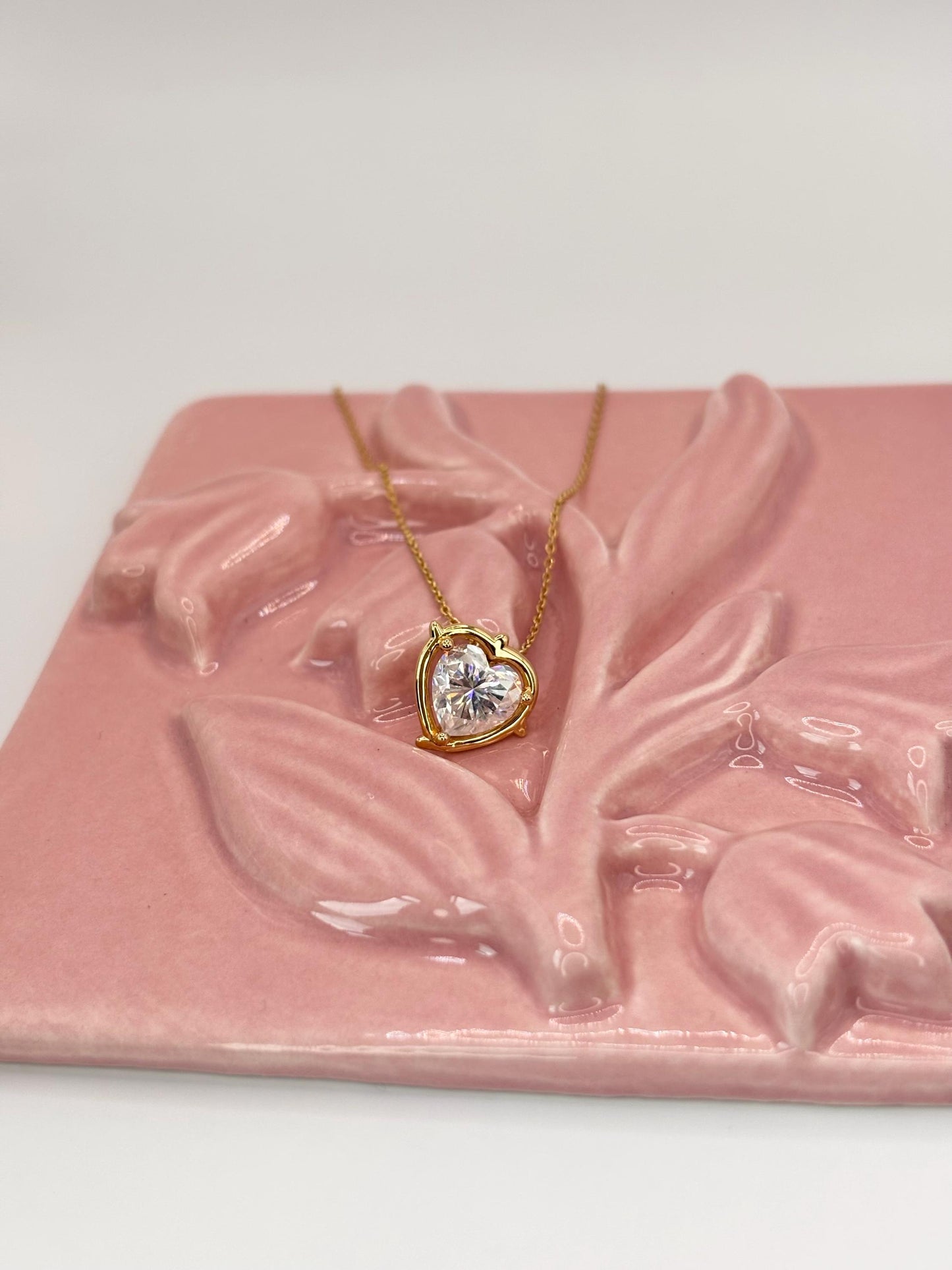 2 Carat Heart Moissanite Necklace, 18K Yellow Gold Halo Pendant, Everyday Elegant Jewelry