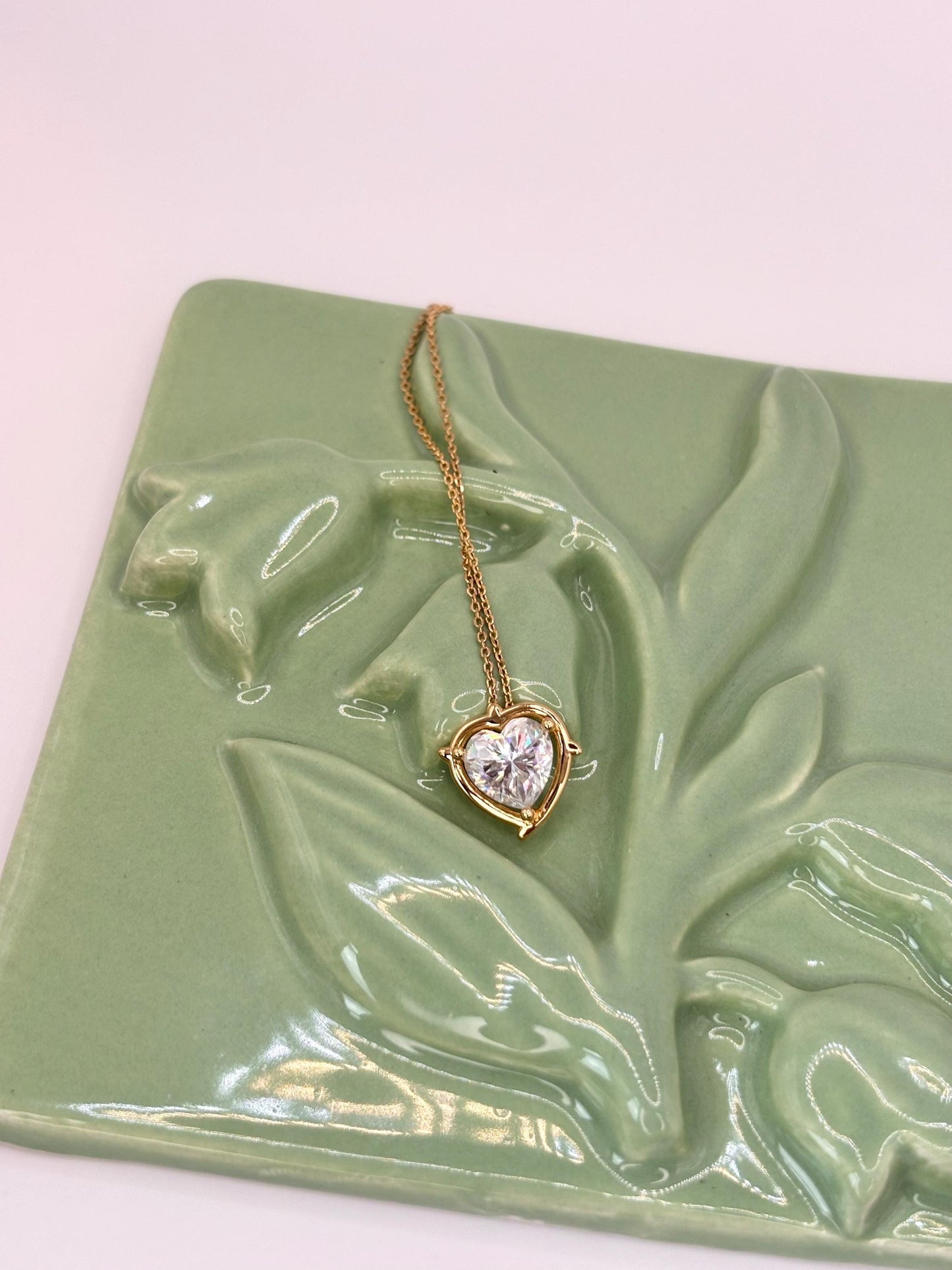 2 Carat Heart Moissanite Necklace, 18K Yellow Gold Halo Pendant, Everyday Elegant Jewelry