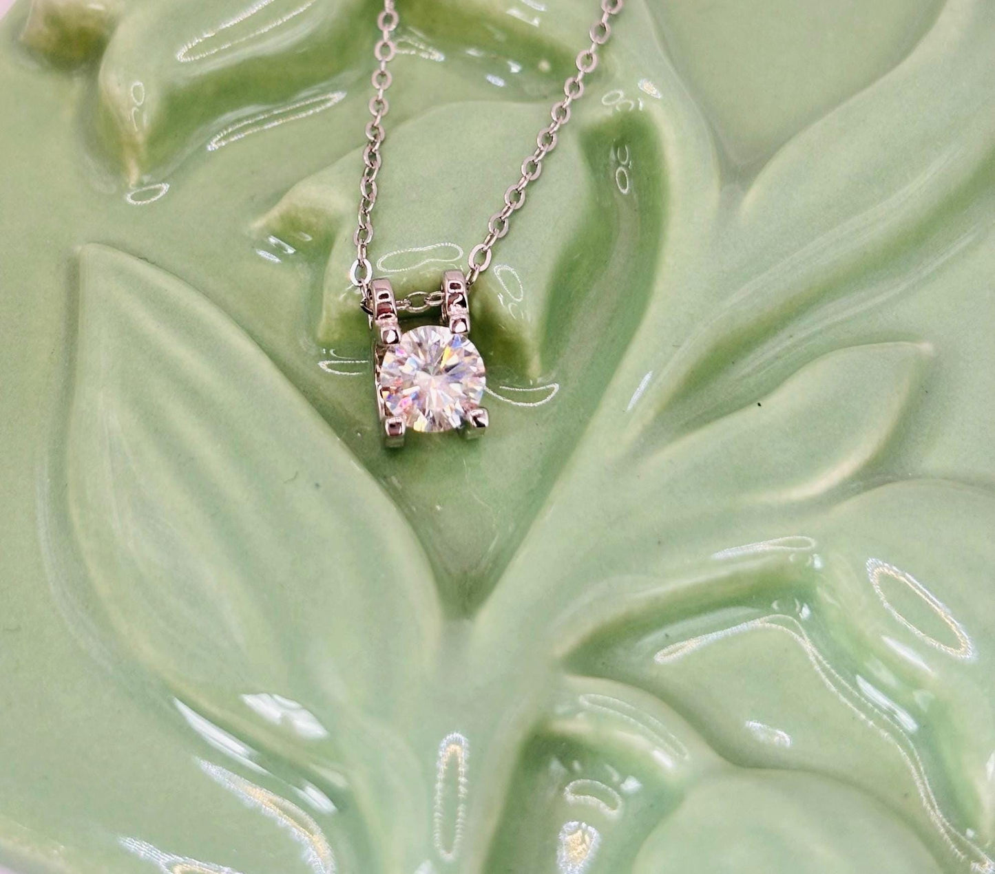 Moissanite Halo Necklace 1 Carat, Sterling Silver Pendant, Dainty Necklace for Women, Anniversary Gift