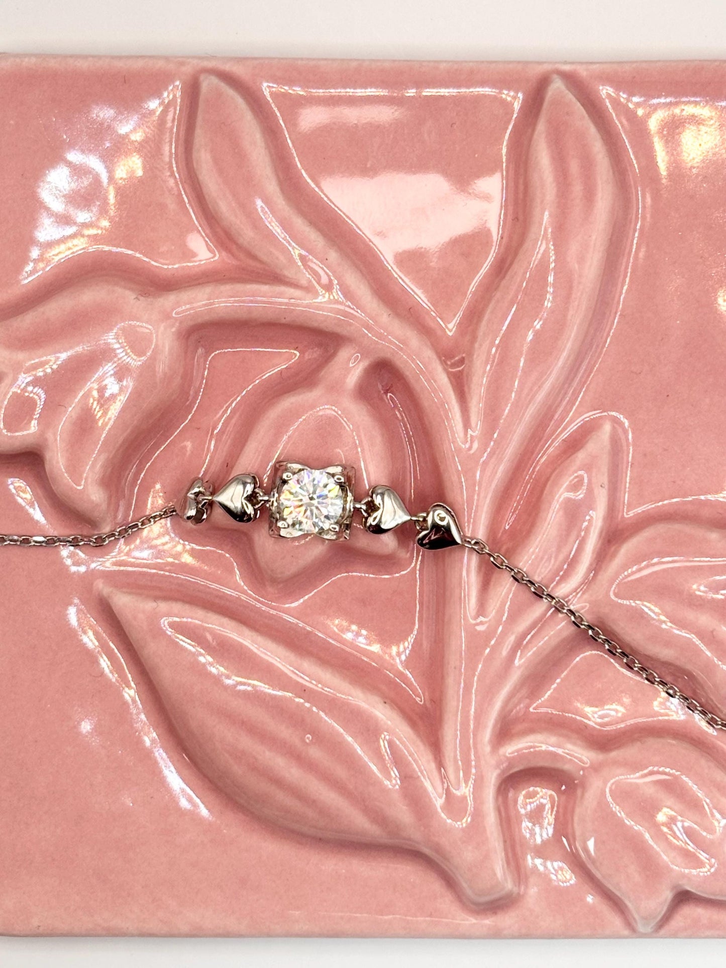 Moissanite Heart Bracelet in Sterling Silver, Dainty Bracelet for Women, Romantic Anniversary Gift