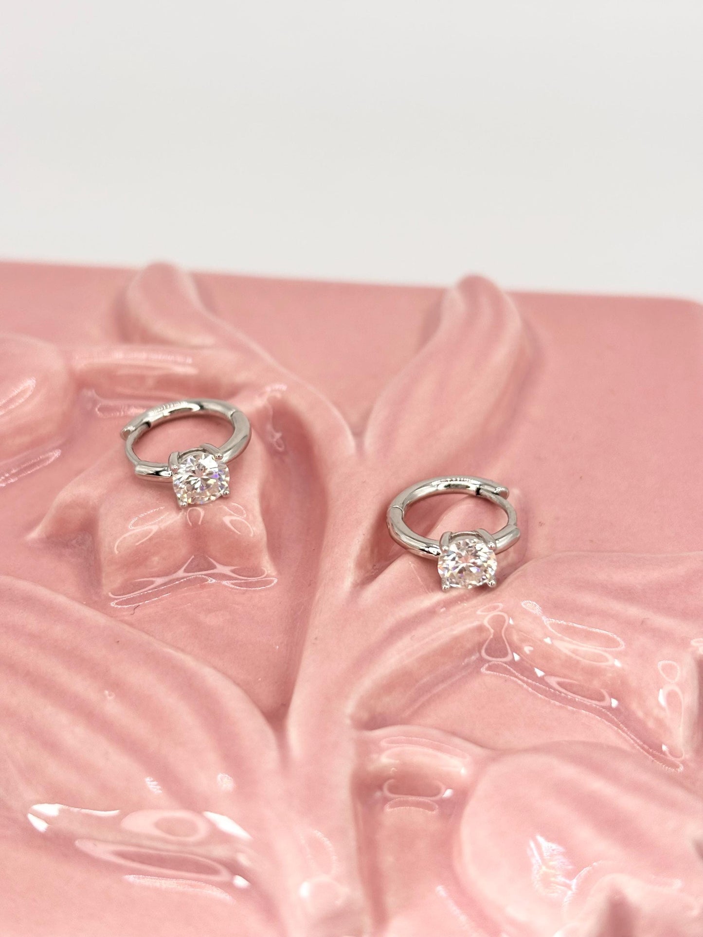 Moissanite Hoop Earrings, Sterling Silver Huggie Earrings, Dainty Minimalist Hoops, Gift for Her
