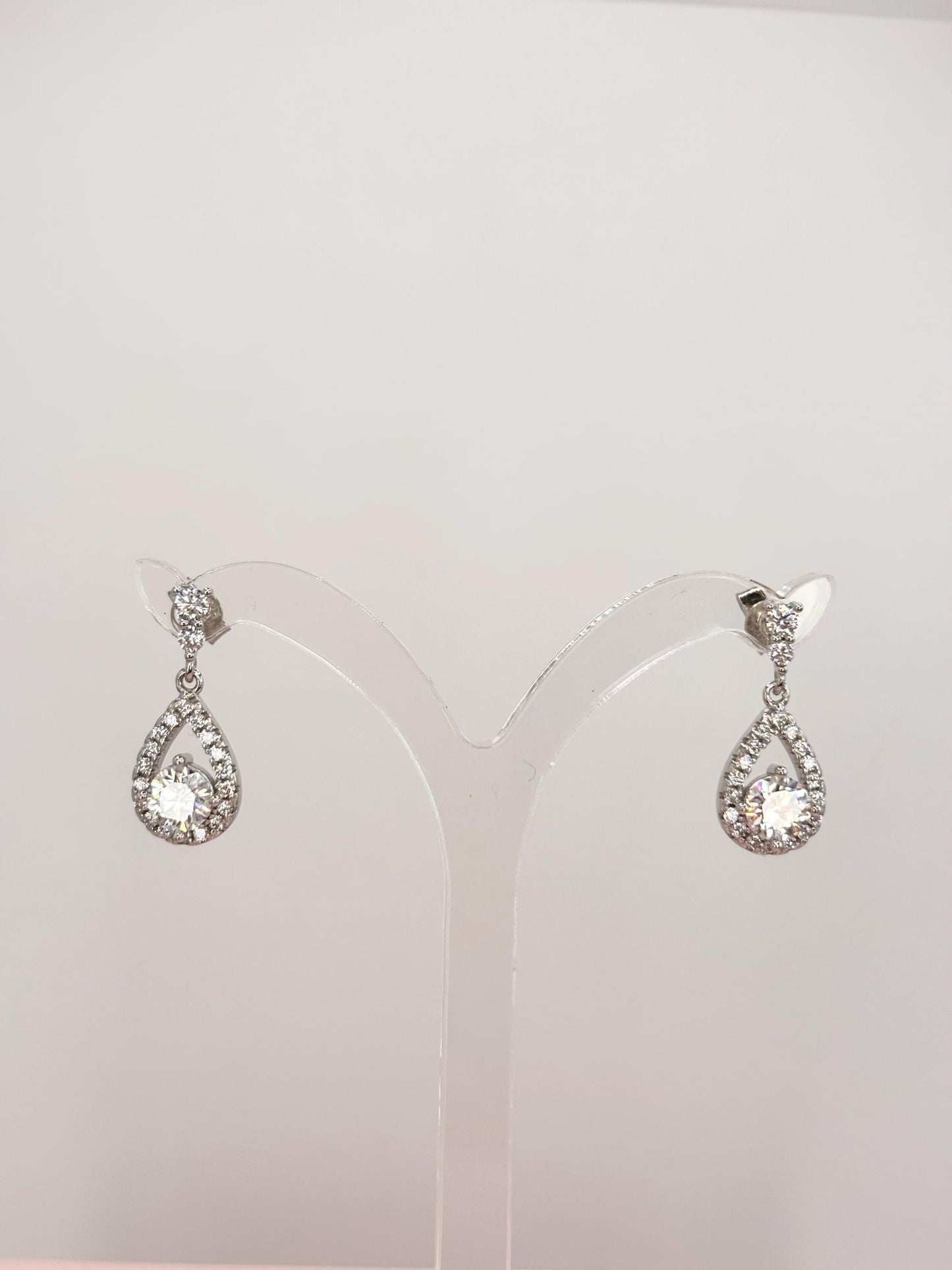 Pear Moissanite Earrings, Sterling Silver Teardrop Dangle, Elegant Statement Jewelry, Classic Occasion Style