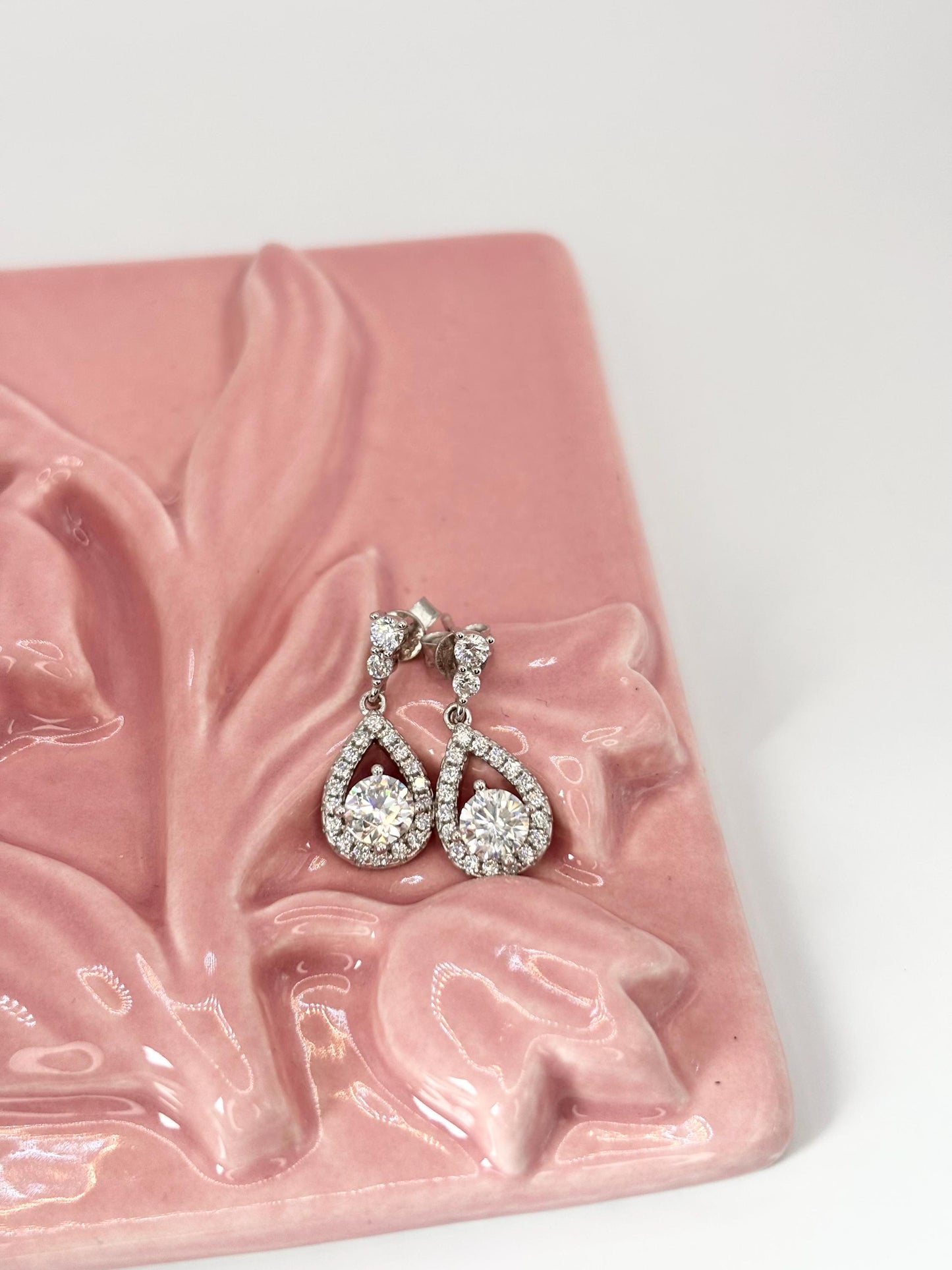 Pear Moissanite Earrings, Sterling Silver Teardrop Dangle, Elegant Statement Jewelry, Classic Occasion Style