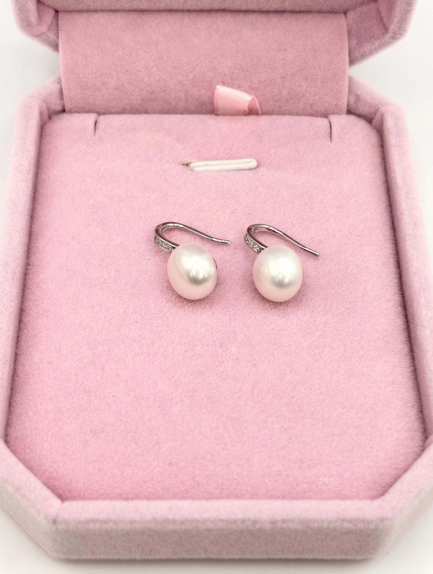 Freshwater Pearl Drop Earrings, 925 Sterling Silver, Minimalist Elegant Jewelry