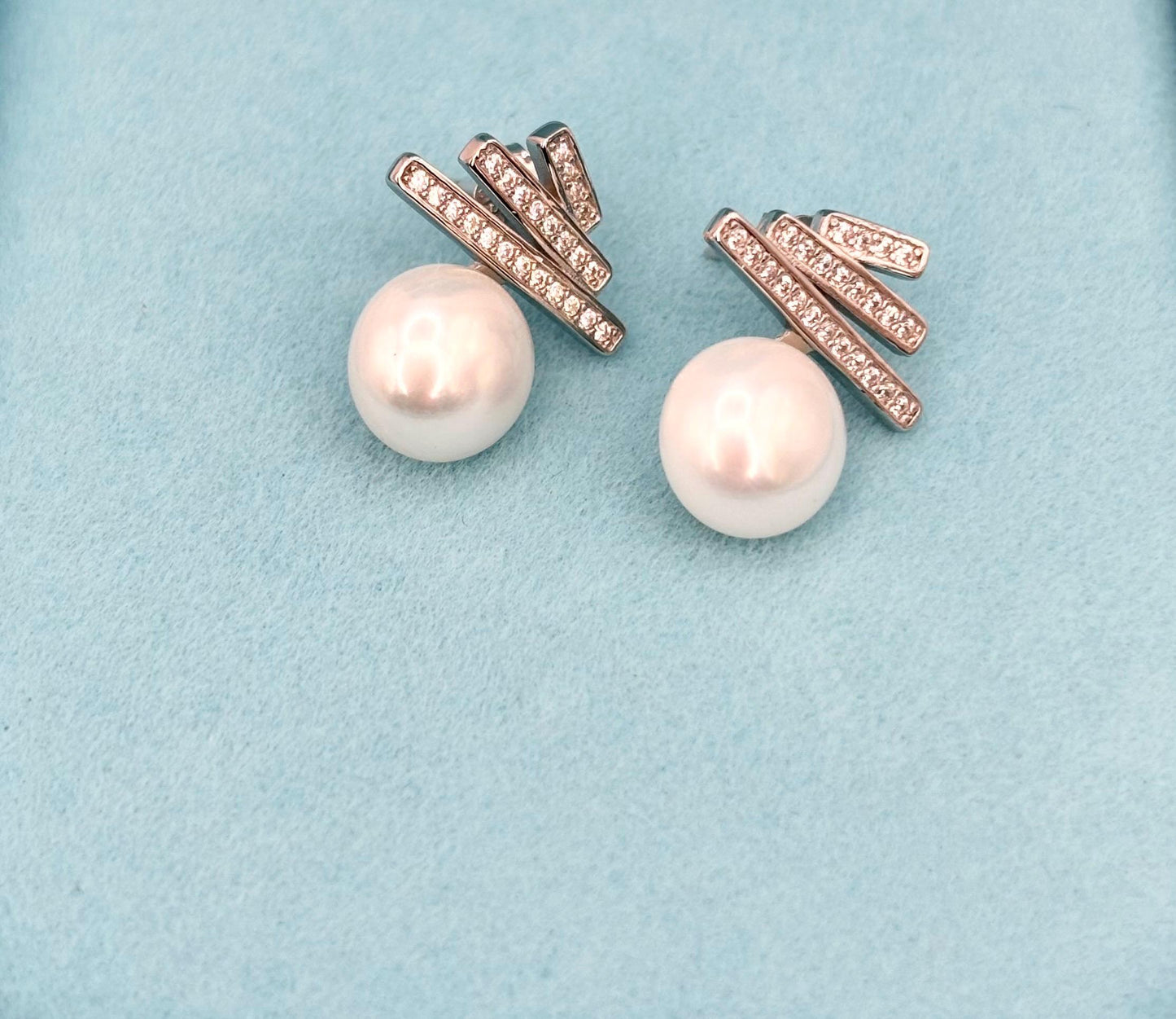 Freshwater Pearl Stud Earrings, 925 Sterling Silver, CZ Bar, Minimalist Elegant Jewelry