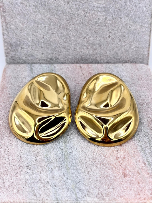Gold Plated Baroque Pearl Style Statement Stud Earrings, Bold Organic Jewelry