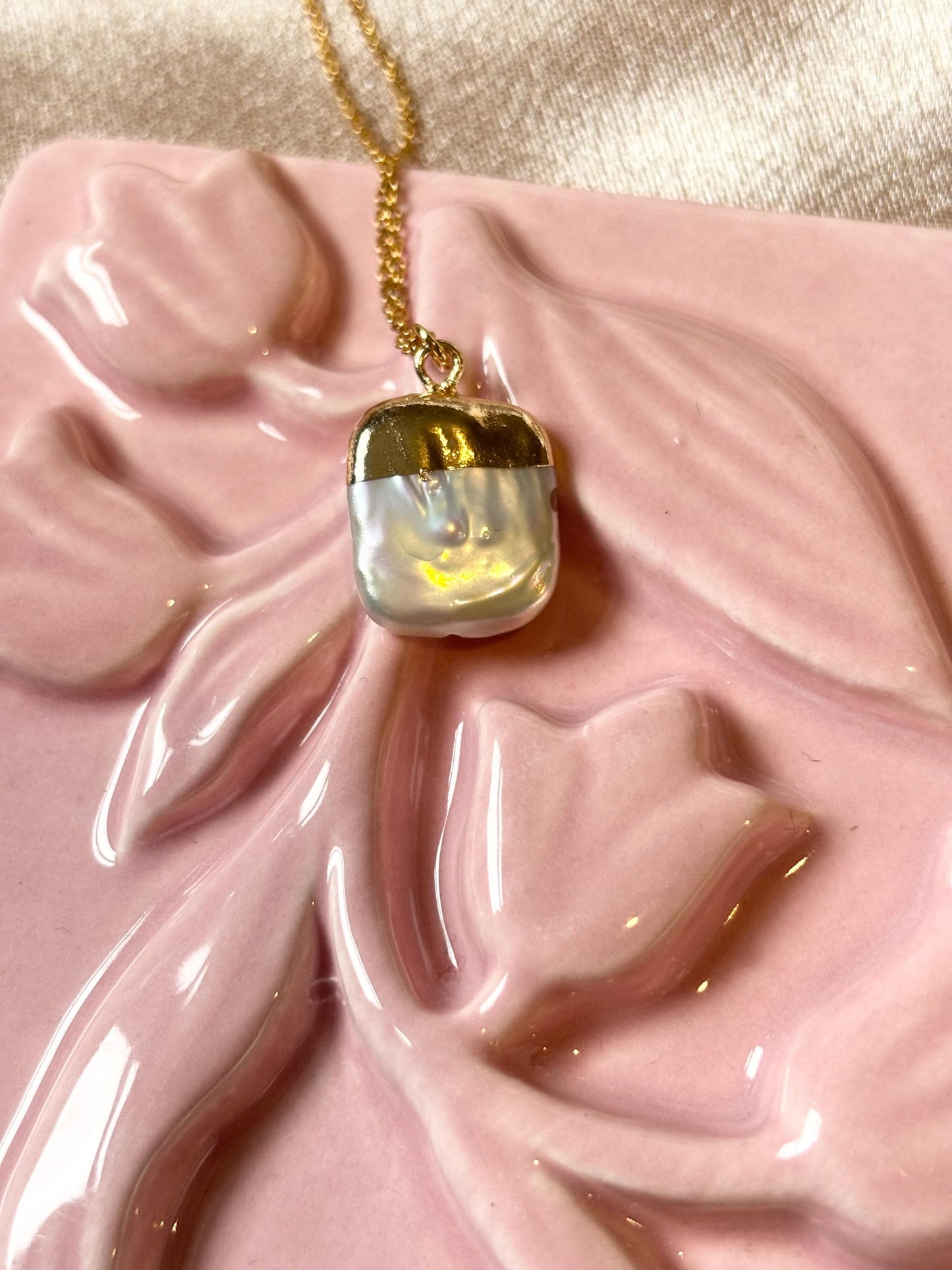 Baroque Freshwater Pearl Necklace, Gold Plated Pendant, Adjustable Dainty Necklace, Minimalist Jewelry Gift