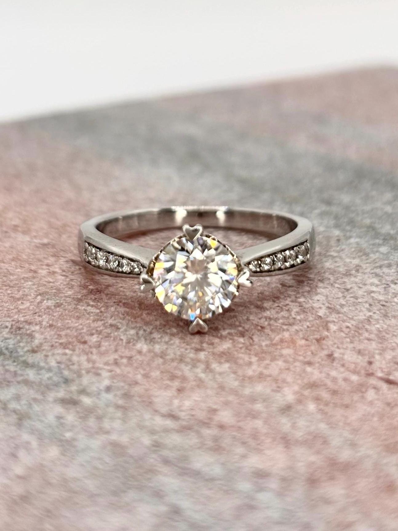 Moissanite Halo Ring 1 Carat, Sterling Silver Promise Ring, Diamond Alternative Minimalist Bridal Jewelry