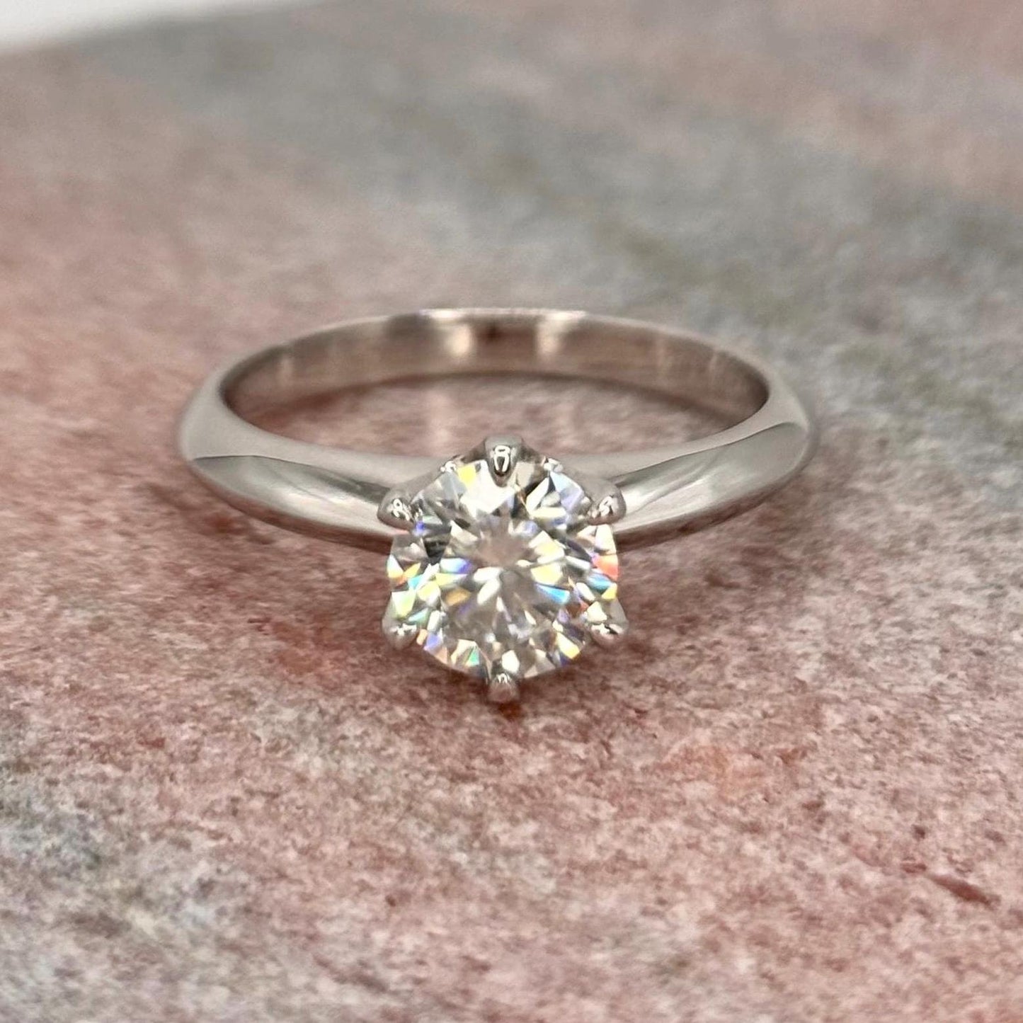 Moissanite Halo Engagement Ring, 1 Carat Sterling Silver Ring, Classic Solitaire Style.