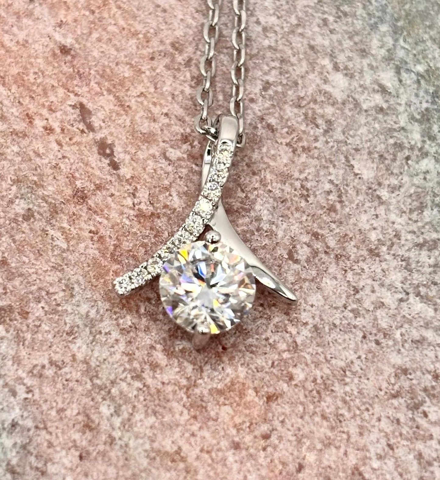 Moissanite Drop Pendant Necklace 1 Carat, 18K White Gold Plated Minimalist Everyday Luxury Jewelry