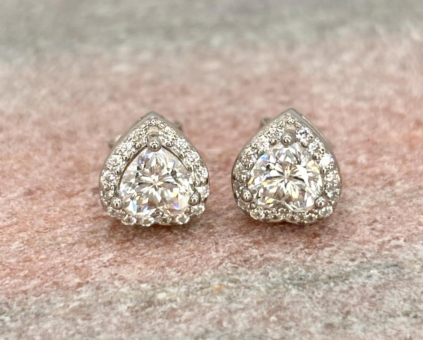 Heart Moissanite Stud Earrings, 1 Carat Sterling Silver Dainty Minimalist Jewelry, Romantic Gift for Women