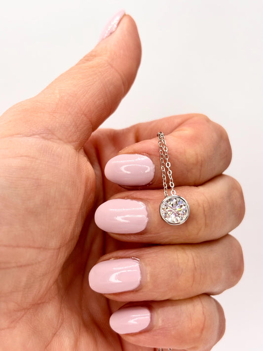 Solitaire Moissanite Necklace – Sterling Silver Bezel Pendant, Diamond Alternative, Everyday Elegance
