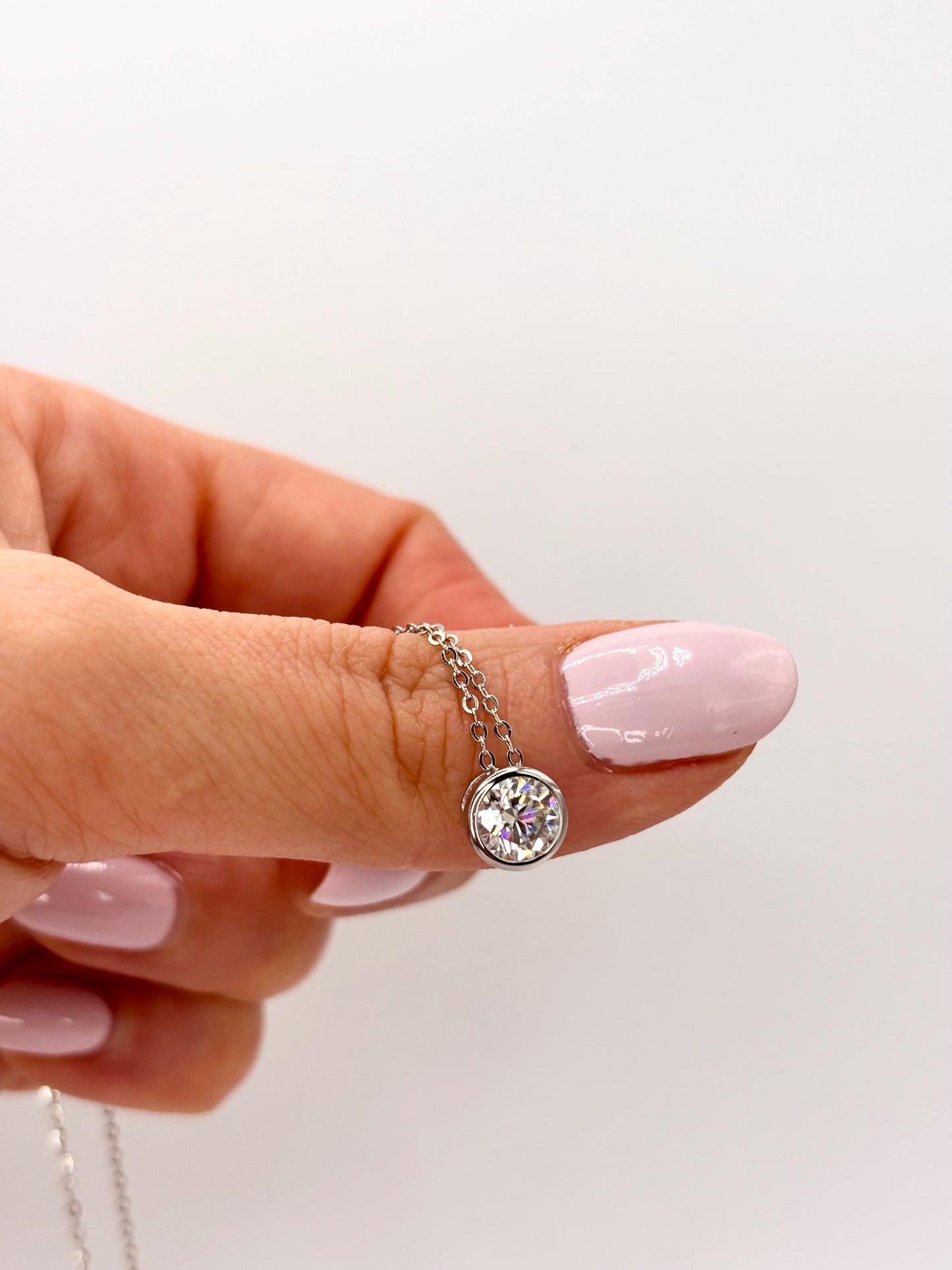 Solitaire Moissanite Necklace – Sterling Silver Bezel Pendant, Diamond Alternative, Everyday Elegance