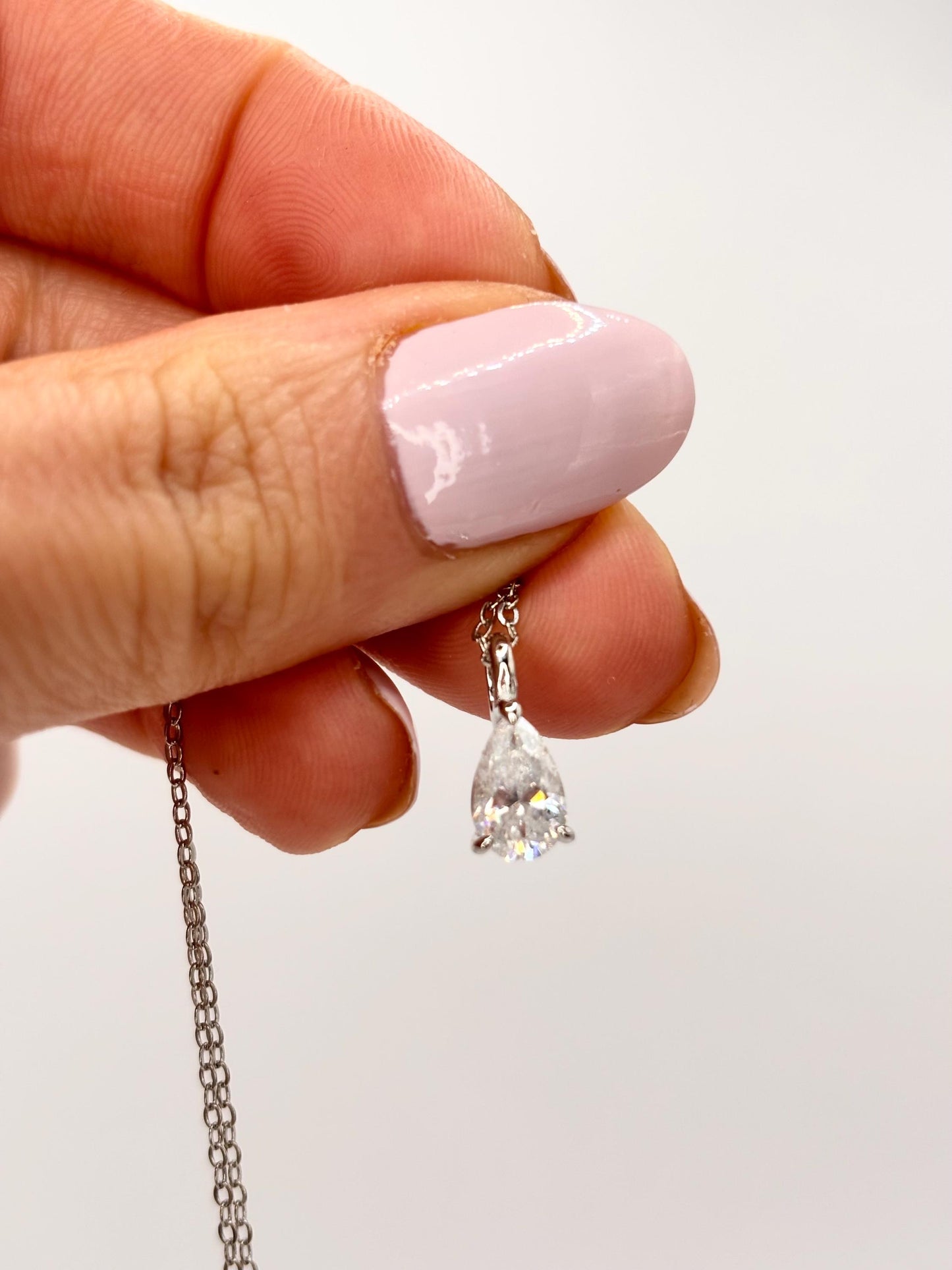 Dainty Pear Cut Moissanite Necklace, 5x8mm Teardrop Pendant, 18K White Gold Plated Sterling Silver