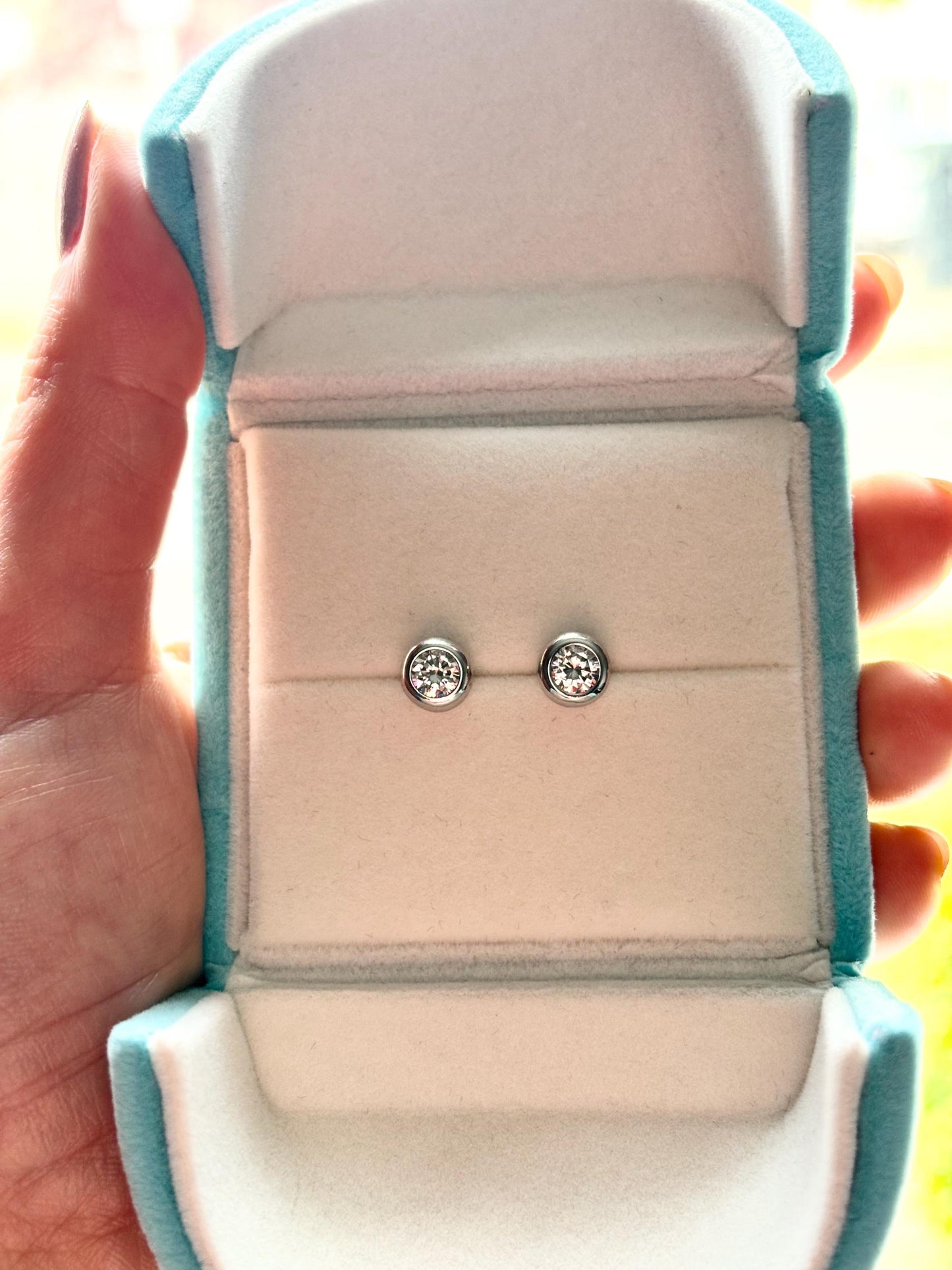 Bezel Moissanite Stud Earrings 1 Carat, Round Sterling Silver Classic Everyday Earrings Gift