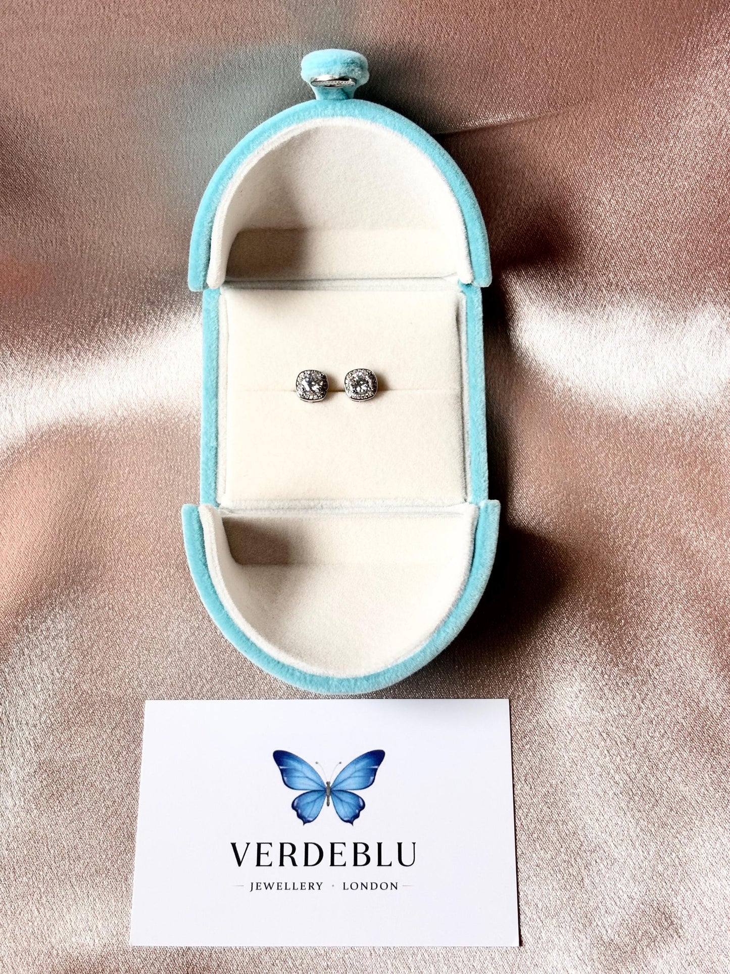 Cushion Cut Moissanite Halo Stud Earrings 1 Carat, Sterling Silver Diamond Alternative Bridal Earrings