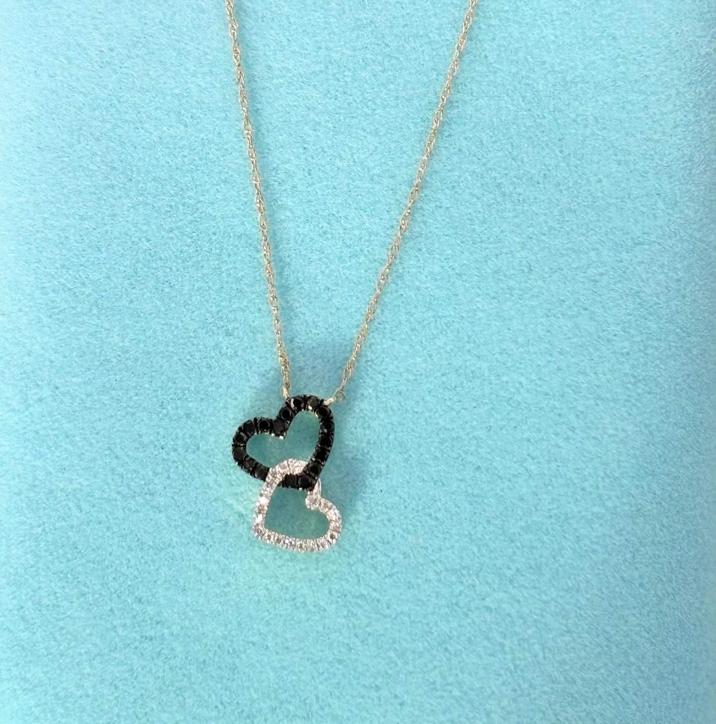14K Yellow Gold Diamond Heart Necklace, Black & White Natural Diamonds