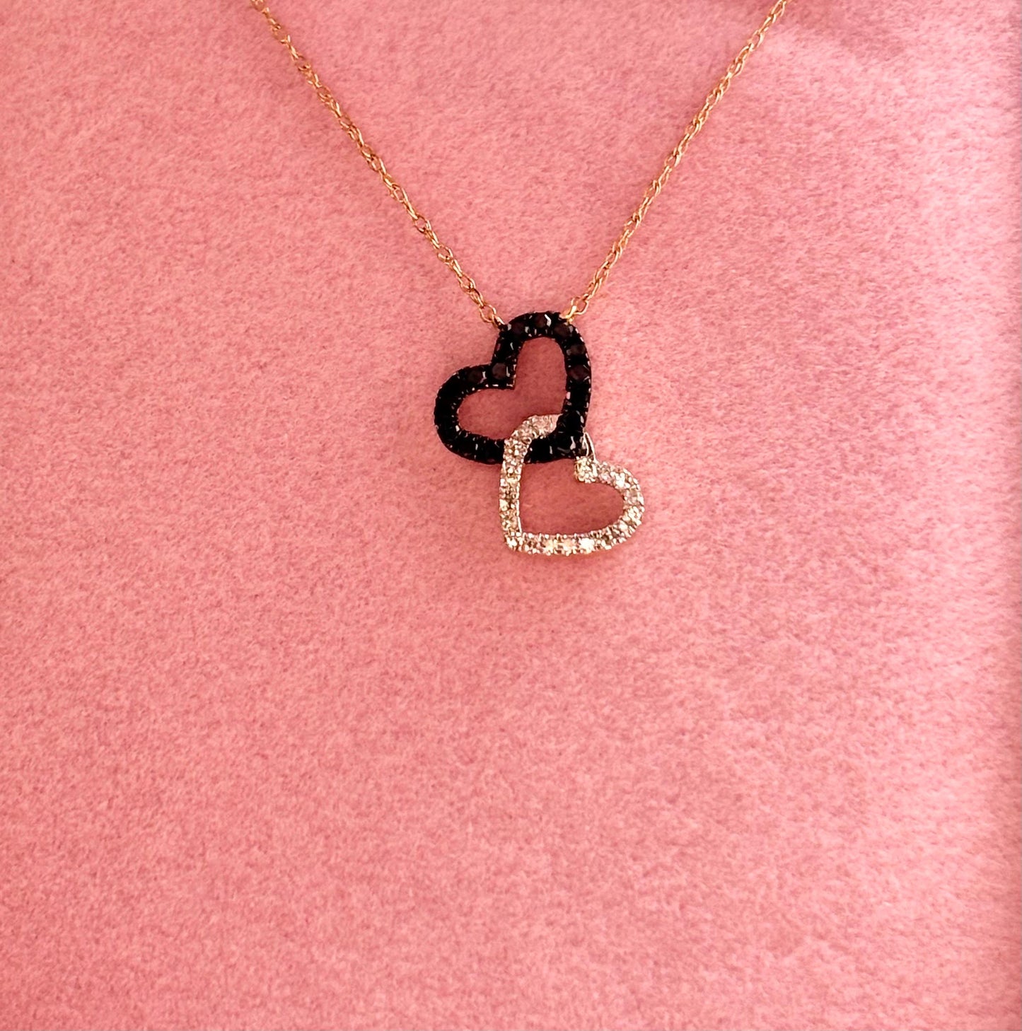 14K Yellow Gold Diamond Heart Necklace, Black & White Natural Diamonds