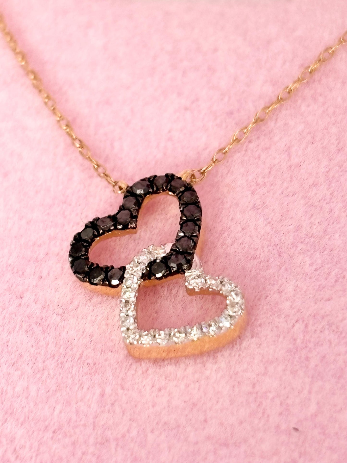 14K Yellow Gold Diamond Heart Necklace, Black & White Natural Diamonds