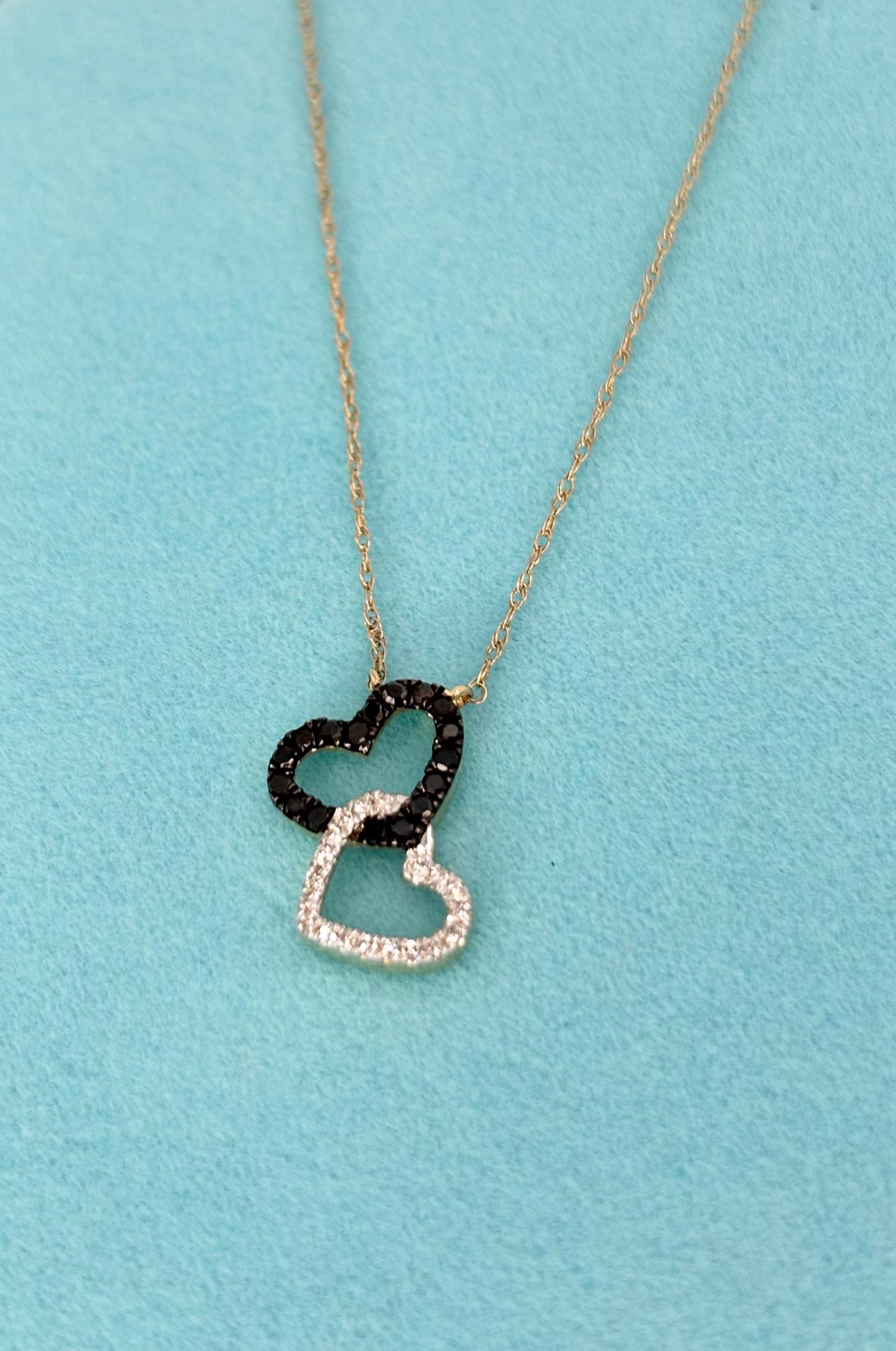 14K Yellow Gold Diamond Heart Necklace, Black & White Natural Diamonds