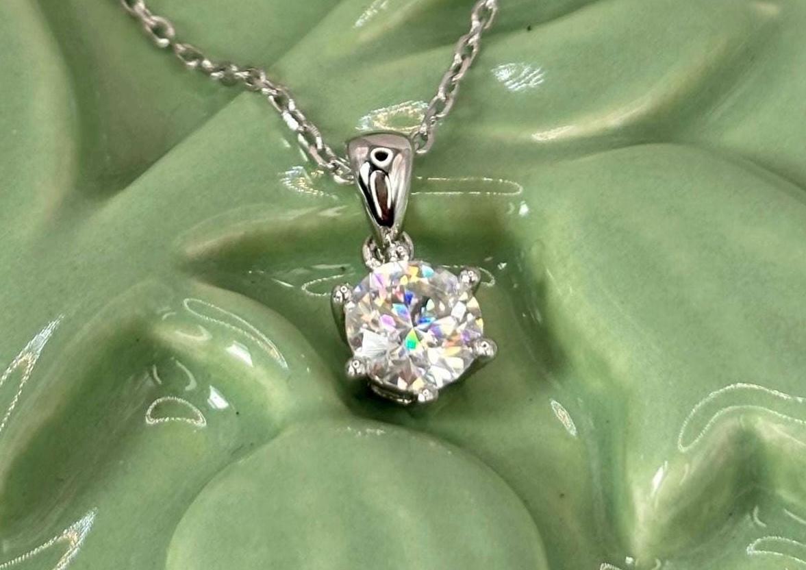 1 Carat Moissanite Necklace, 925 Sterling Silver, Minimalist Diamond Pendant, Dainty Gift for Her
