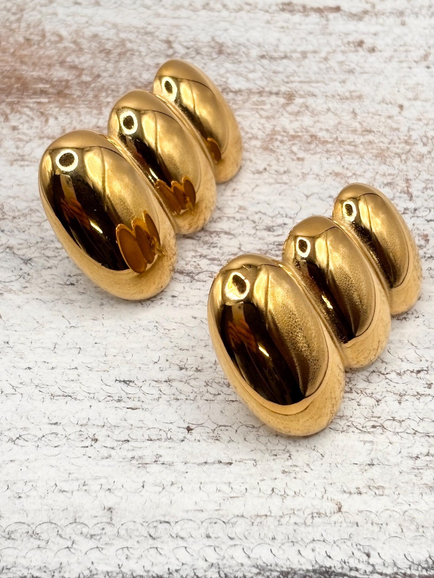 Gold Plated Baroque Pearl Stud Earrings, Vintage Inspired Statement Jewelry