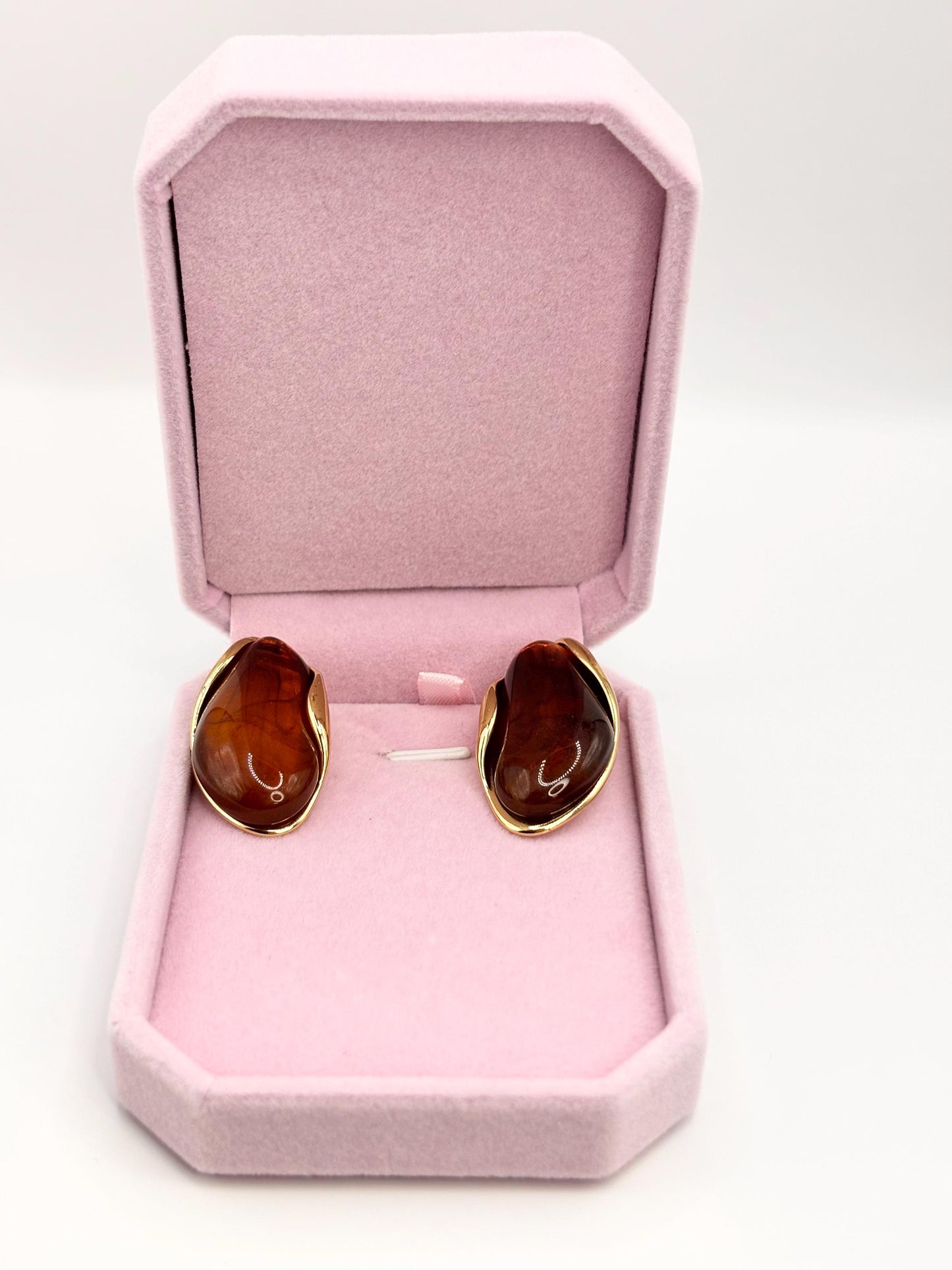 Gold Plated Amber Resin Stud Earrings, Brown Statement Earrings, Vintage Inspired Organic Studs