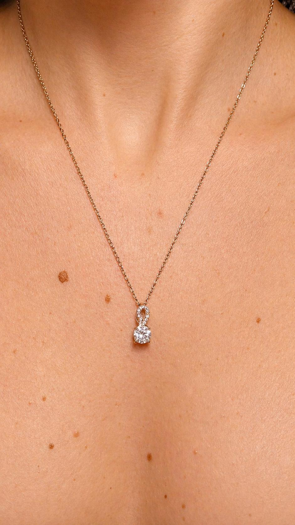 1.00ct Moissanite Pendant Necklace, 18K White Gold Plated, Minimalist Fine Jewelry