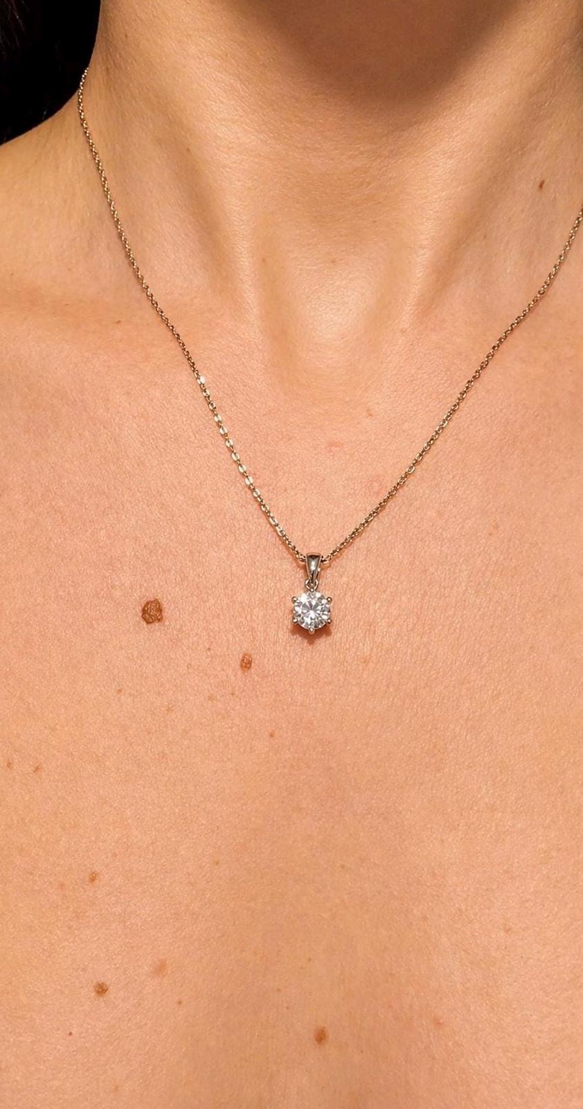 1 Carat Moissanite Necklace, 925 Sterling Silver, Minimalist Diamond Pendant, Dainty Gift for Her