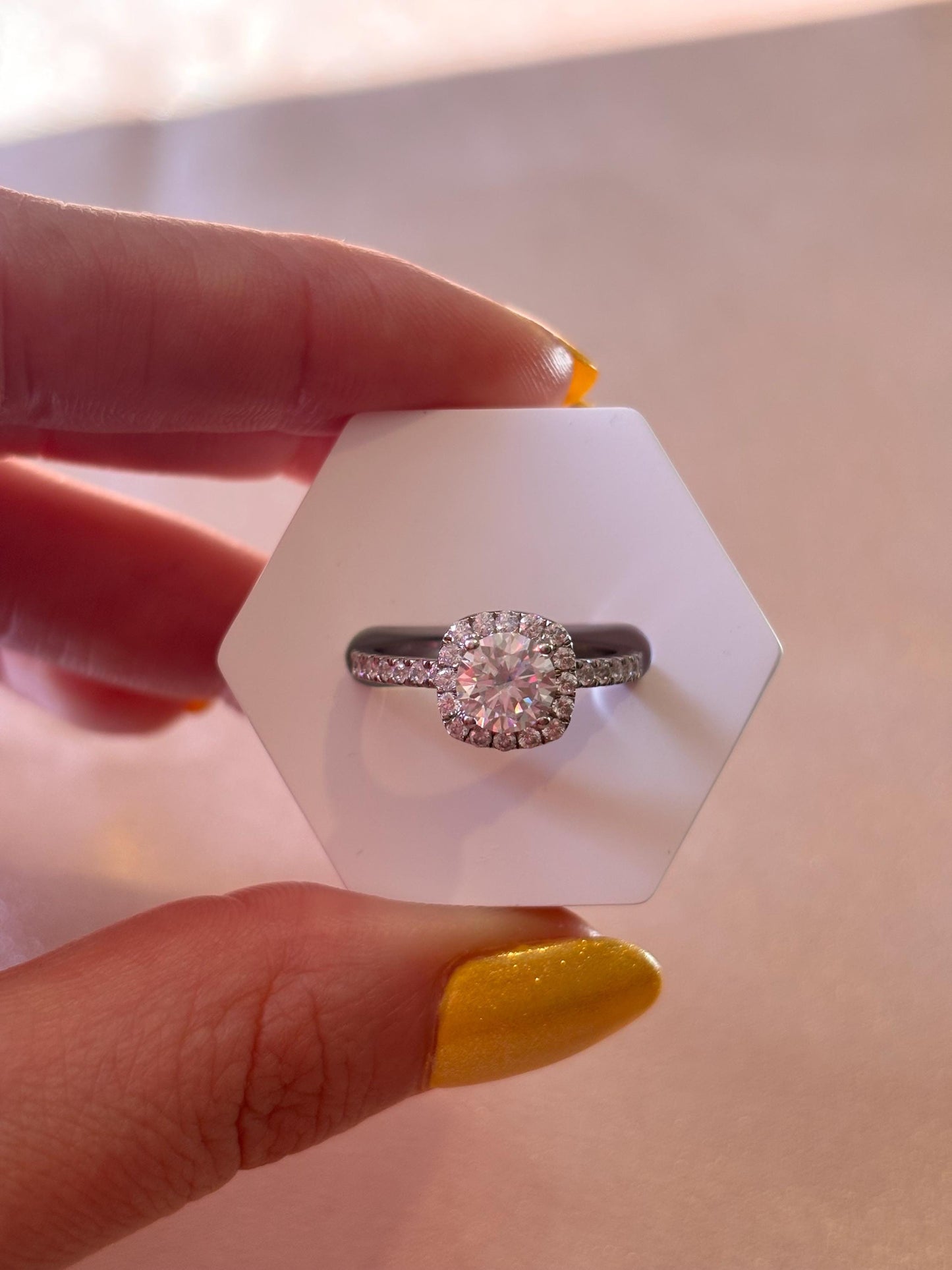 1 Carat Moissanite Halo Engagement Ring, Sterling Silver Bridal Band, Diamond alternative Promise Ring
