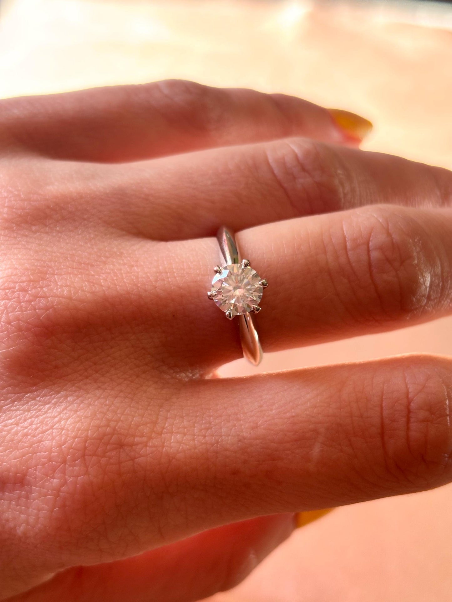 Moissanite Halo Engagement Ring, 1 Carat Sterling Silver Ring, Classic Solitaire Style.