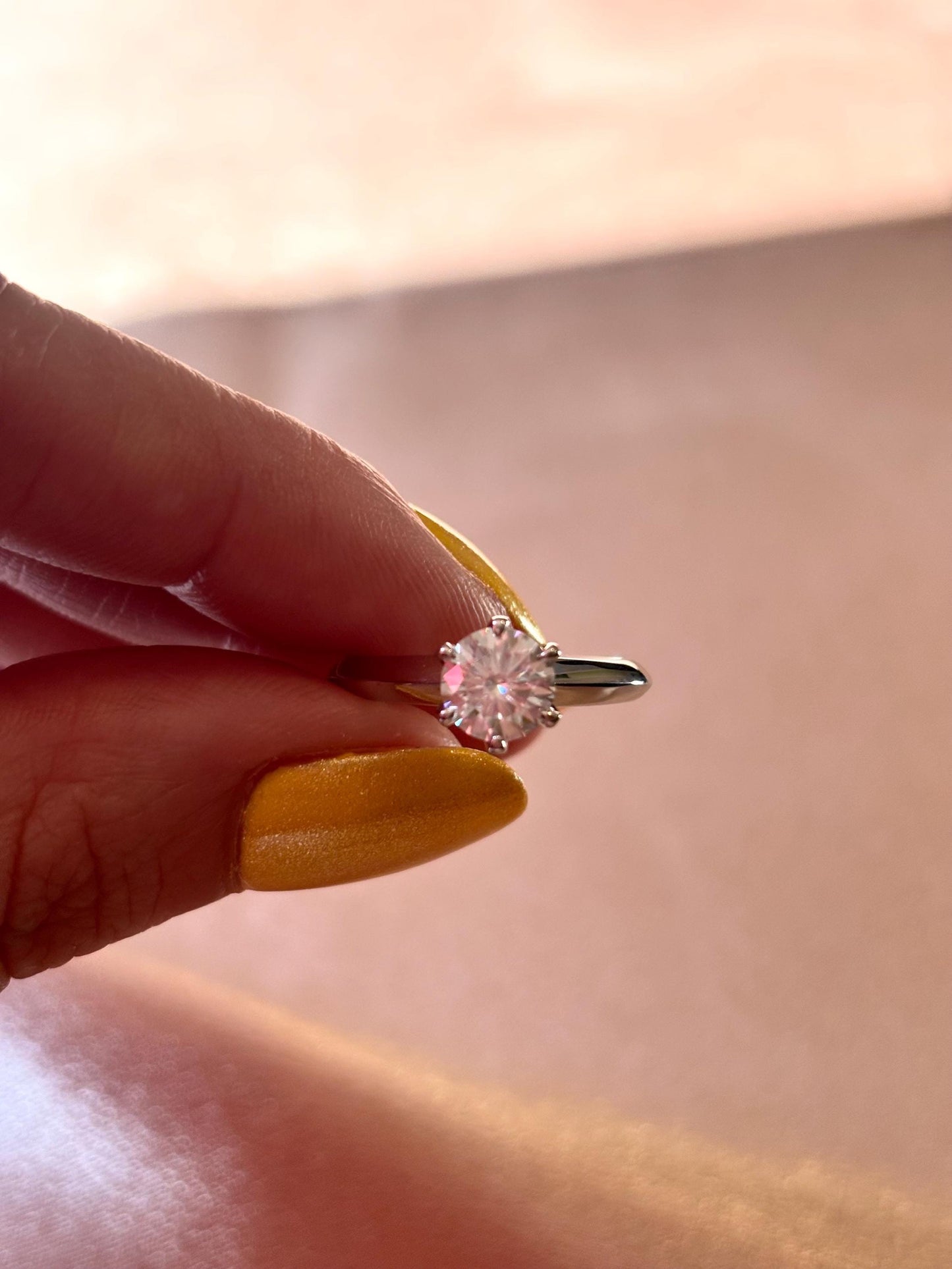 Moissanite Halo Engagement Ring, 1 Carat Sterling Silver Ring, Classic Solitaire Style.