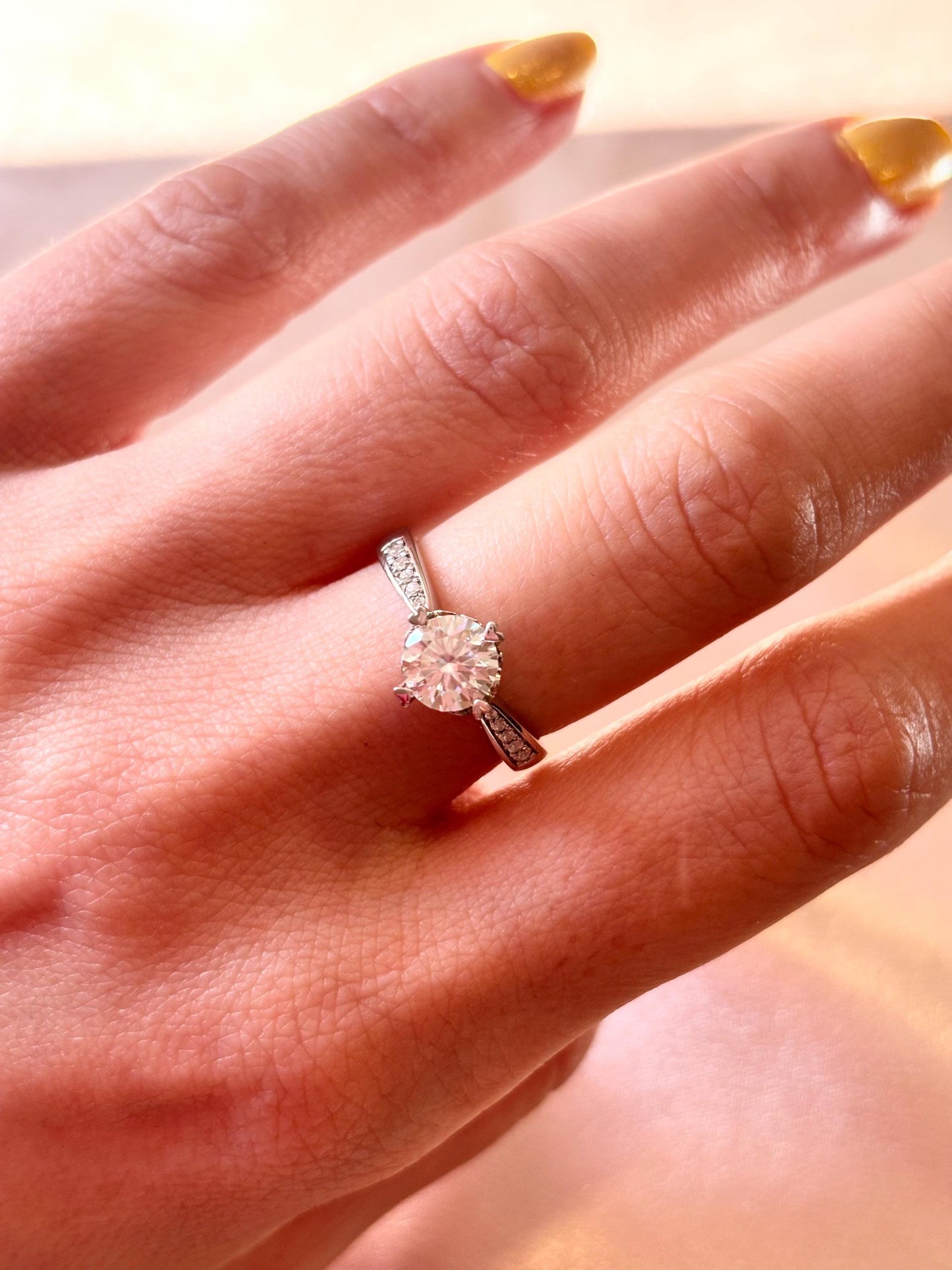 Moissanite Halo Ring 1 Carat, Sterling Silver Promise Ring, Diamond Alternative Minimalist Bridal Jewelry