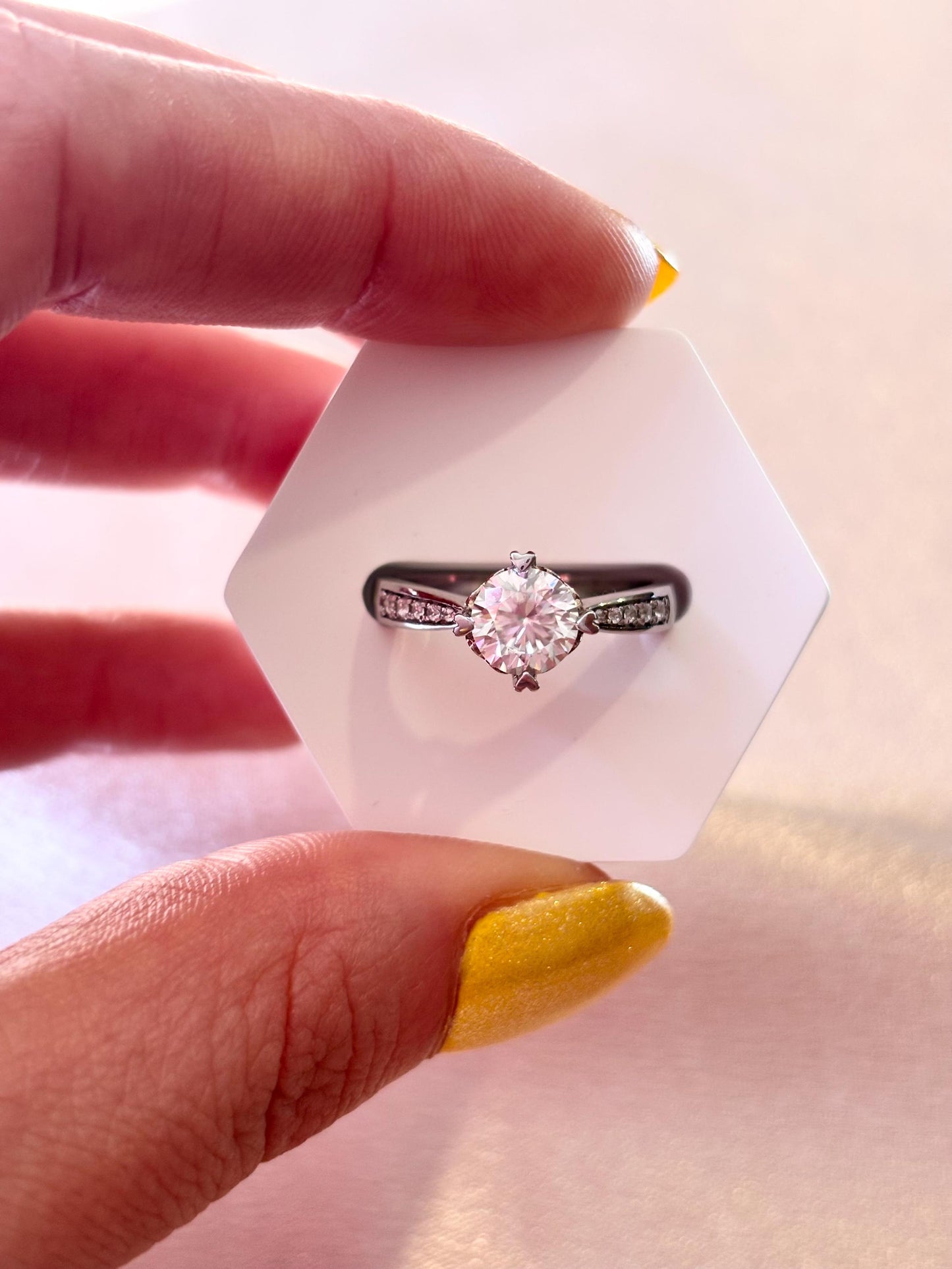 Moissanite Halo Ring 1 Carat, Sterling Silver Promise Ring, Diamond Alternative Minimalist Bridal Jewelry