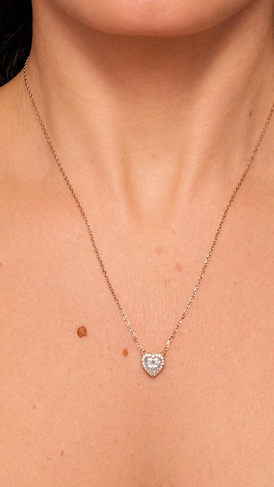 1 Carat Heart Moissanite Necklace, Delicate Halo, Romantic Gift for Her, White Gold Plated